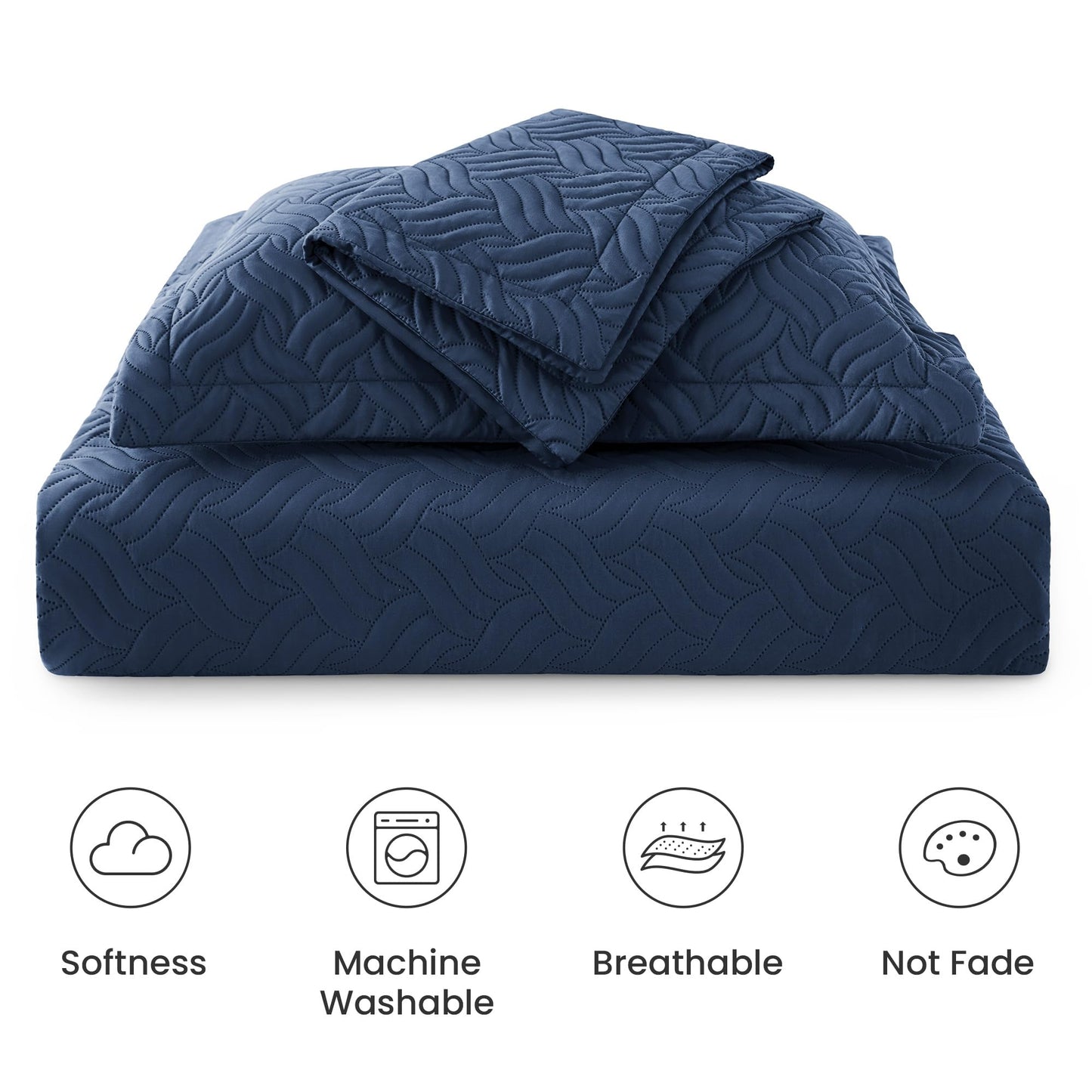 Love's cabin Twin Quilt Set Navy Blue Bedspreads - Soft Bed Summer Lightweight Bedspread Comforter - Modern Style Wave Pattern Coverlet for All Season - 2 Pieces (1 Quilt, 1 Pillow Sham)