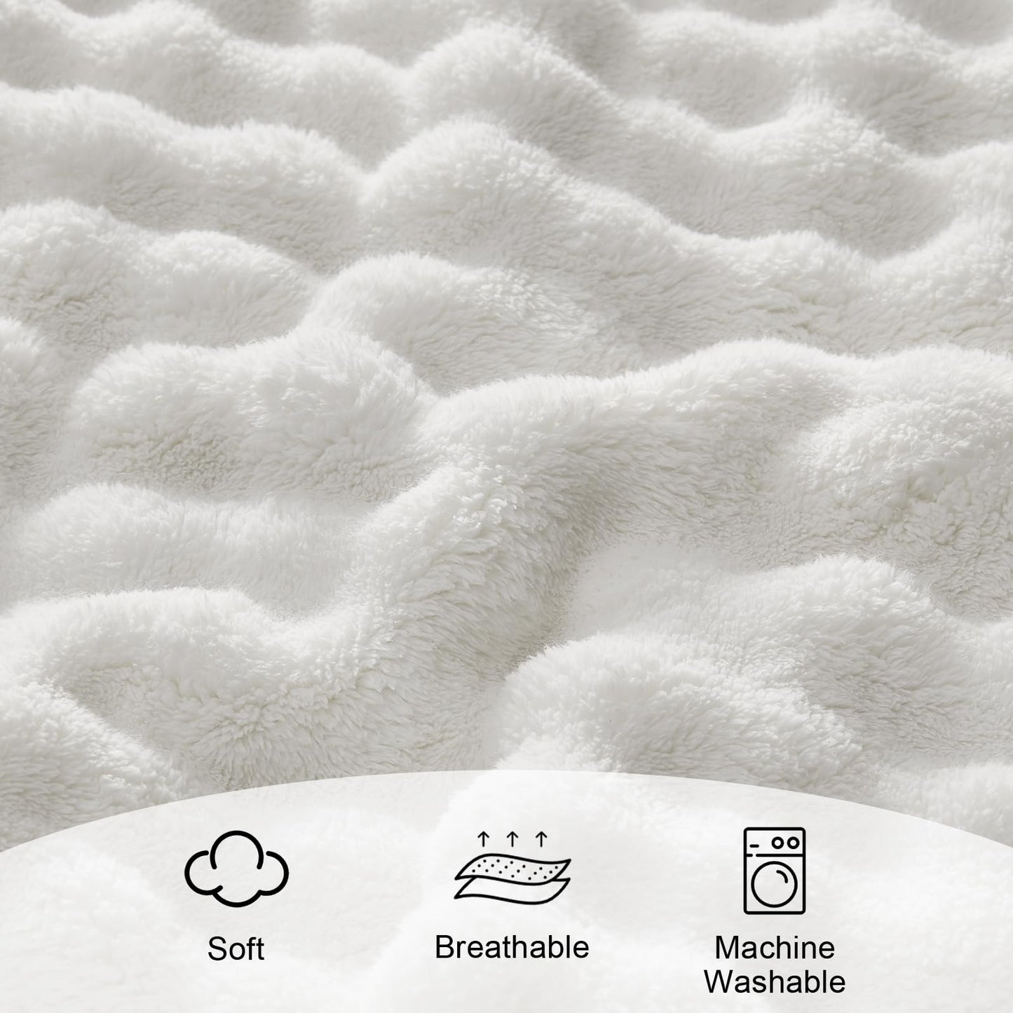 Lotus Karen 3D Bubble Fleece Blanket for Couch - Ultra Soft Fluffy White Twin Blanket for Sofa Bedroom, Lightweight Cozy Throw for All Season, Adults Women Kids Off White, 60"x80"