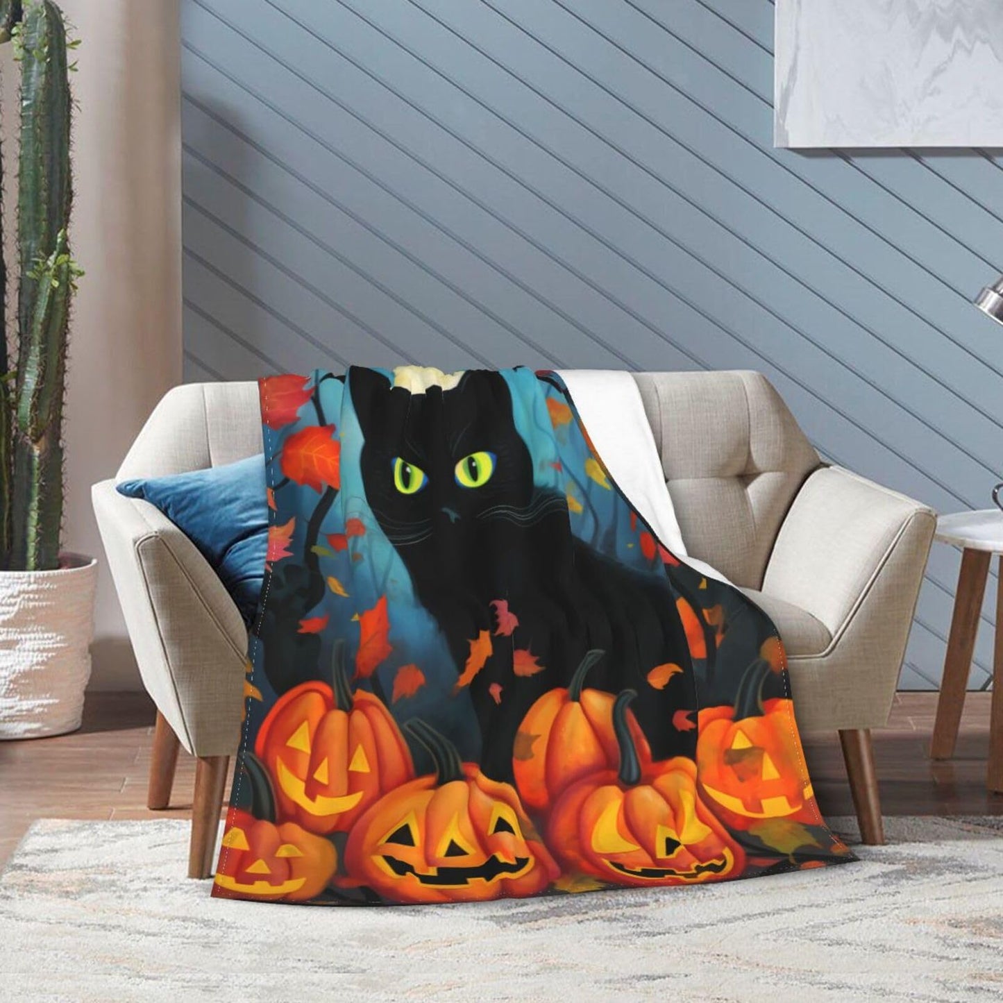 Ouqiuwa Black Cat Throw Blanket Halloween Pumpkin Plush Microfiber Flannel Fleece Blanket 50"x40" for Bed Sofa Couch Camping Travel