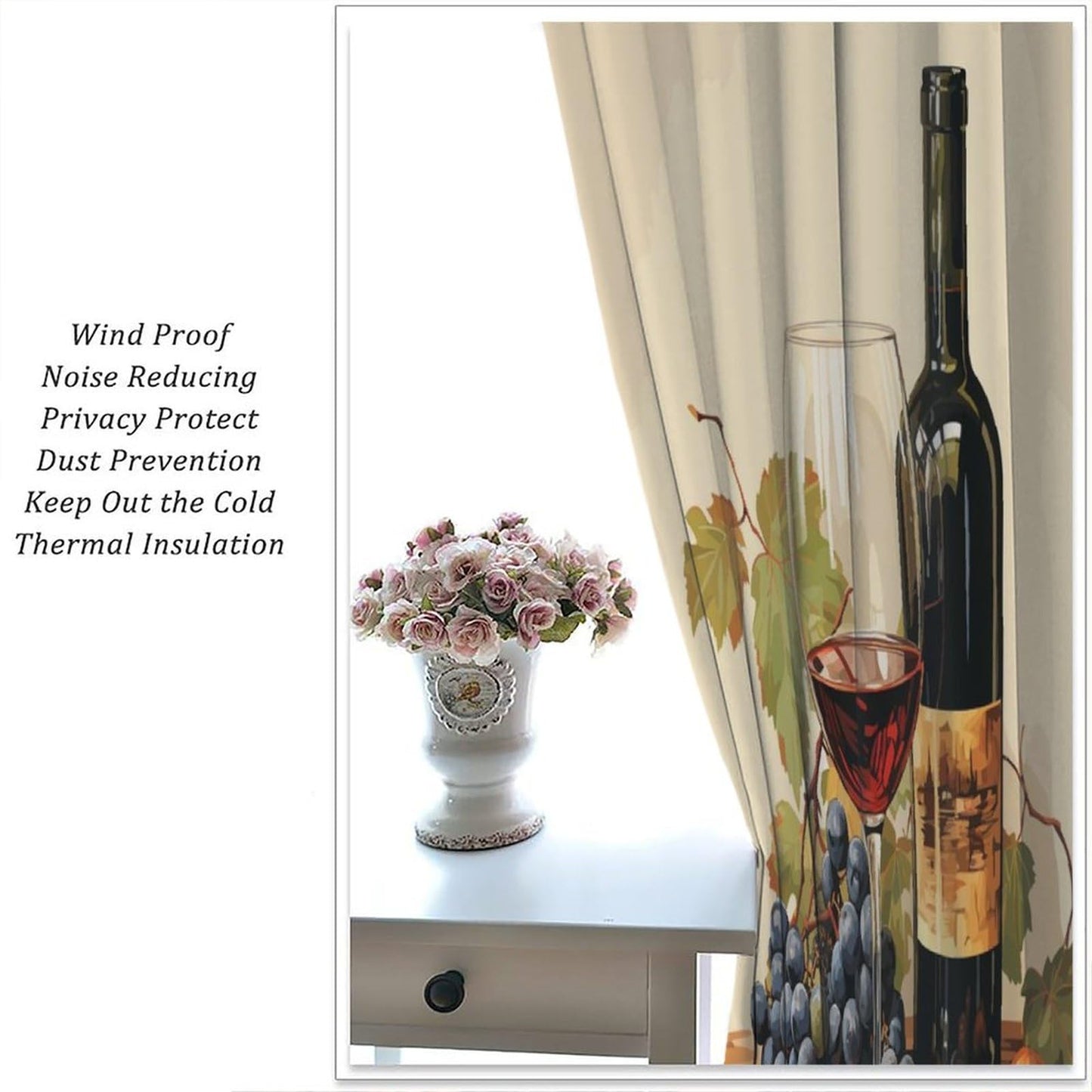JADERYS Red Wine Kitchen Curtains Bottles Glasses Grapes Retro Abstract Bedroom Living Room Blackout Rod Pocket Decoration Window Drapes 2 Panels W21xL45in