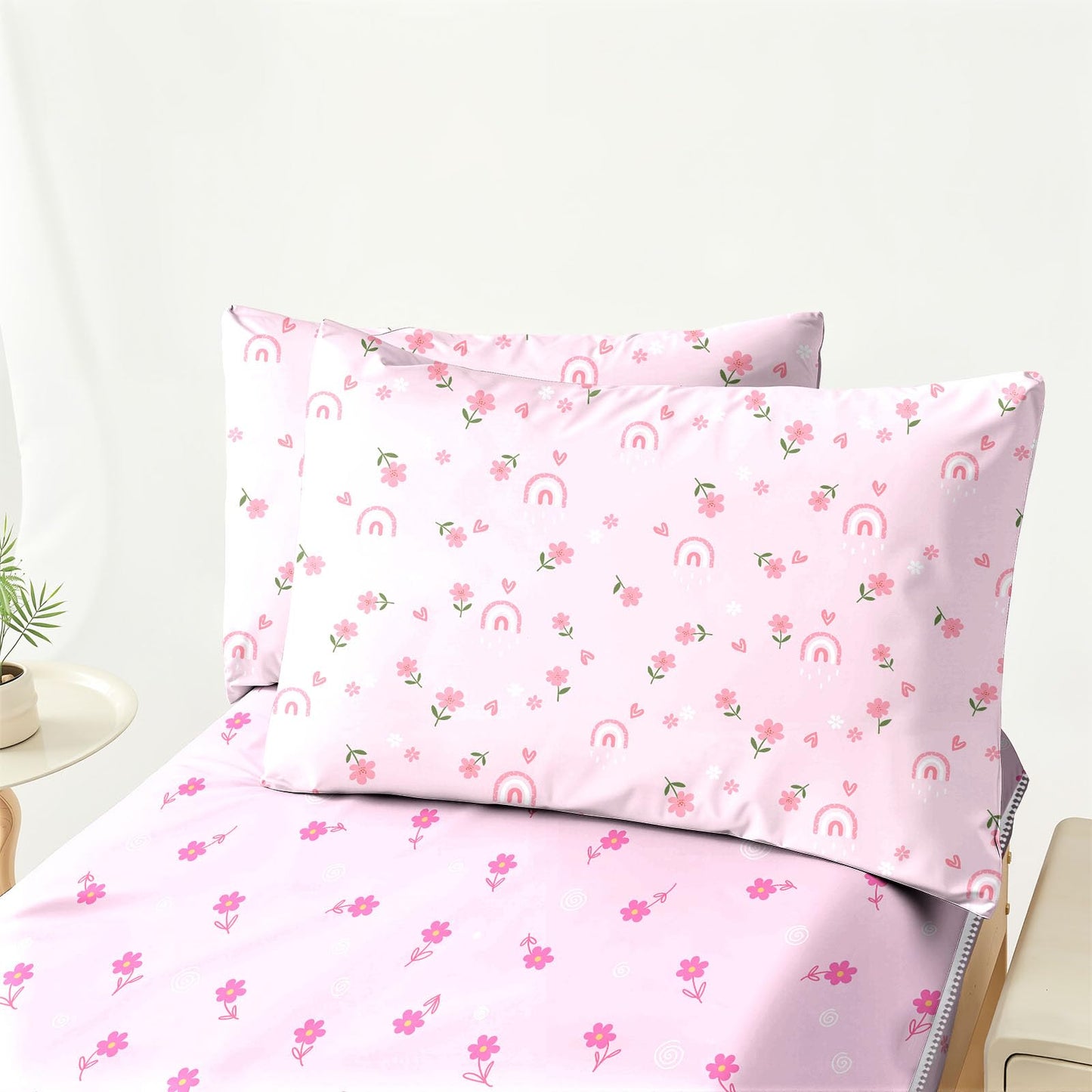 Dearller Pink Zipper Bedding Twin for Girls Rainbow Comforter Girls Twin Comforter All in one Zipper Kids Floral Bedding