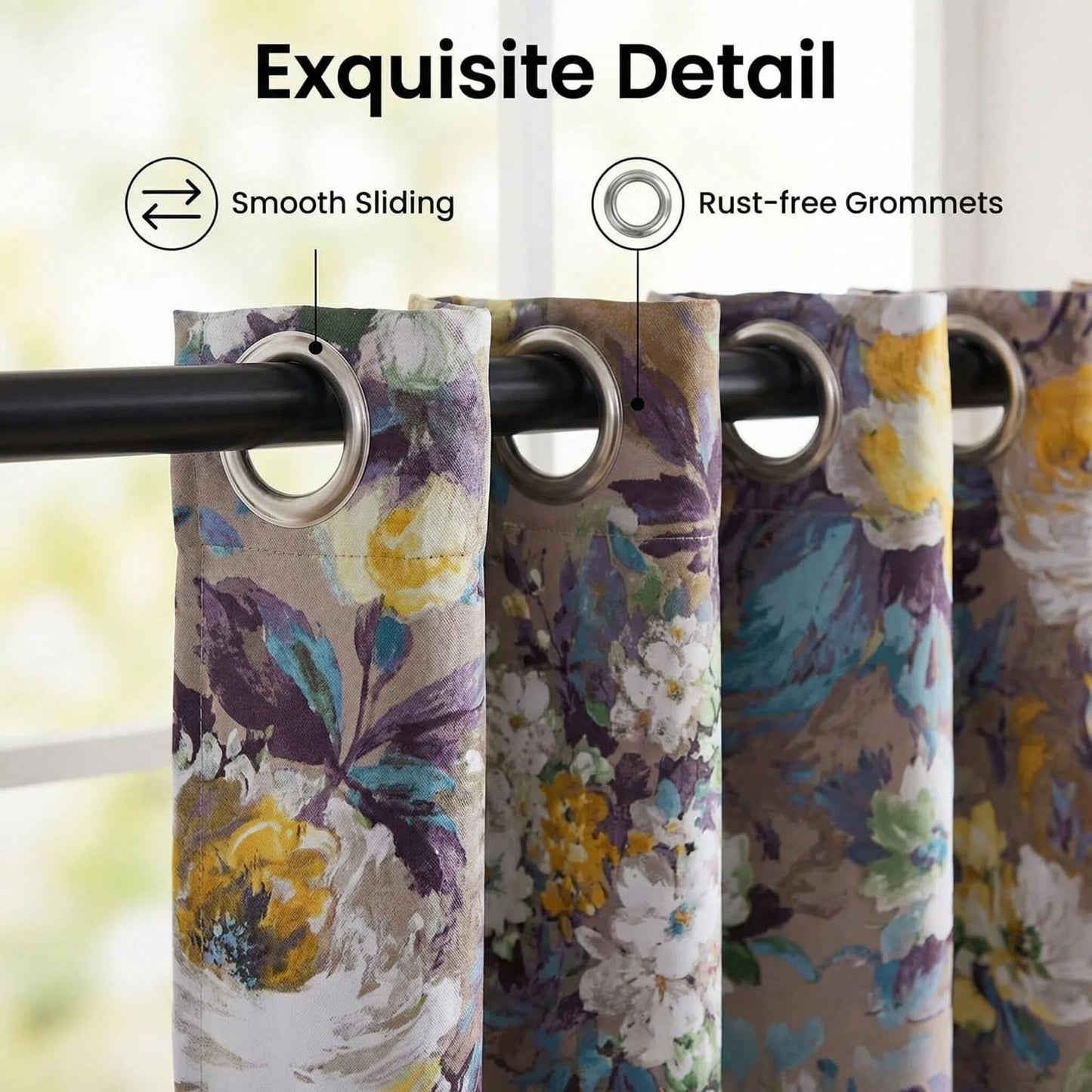 SENEETO Vintage Floral Curtains, Oil Painting Yellow Peony, W52 x L63 Inch