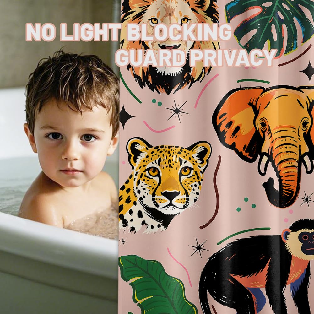 dueeia Animals Shower Curtain Tropical Jungle Wild Leopard Lion Shower Curtains for Kids Bathroom Decor, Waterproof Fabric 70 x 72 inch with Hooks