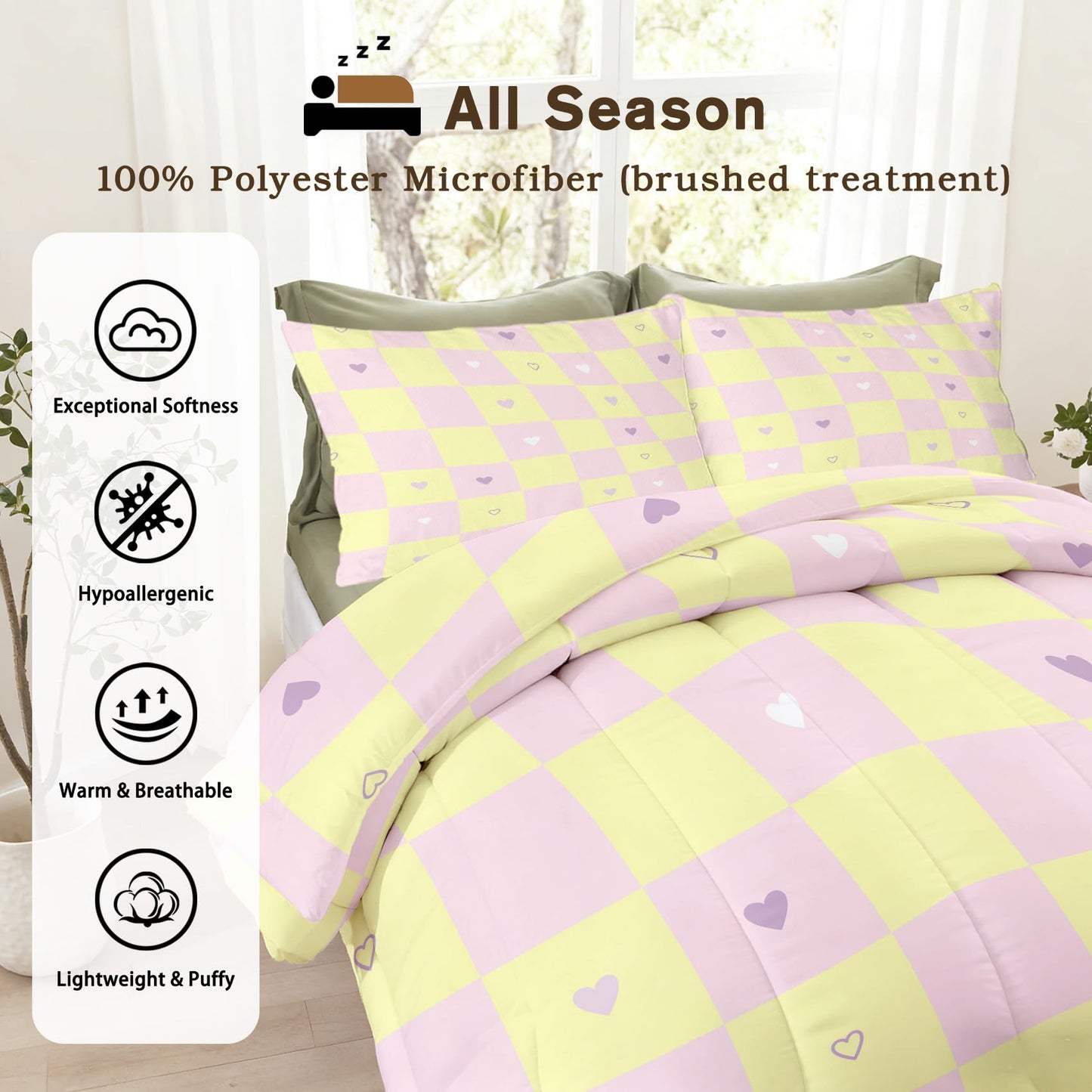 TANCAPRIUM Retro Geometric Comforter Set Twin - 70s Heart Bedding Set & 2 Pilow Cases for All Season - Soft Reversible Down Alternative 3 Piece. 70s Bedrom Decor