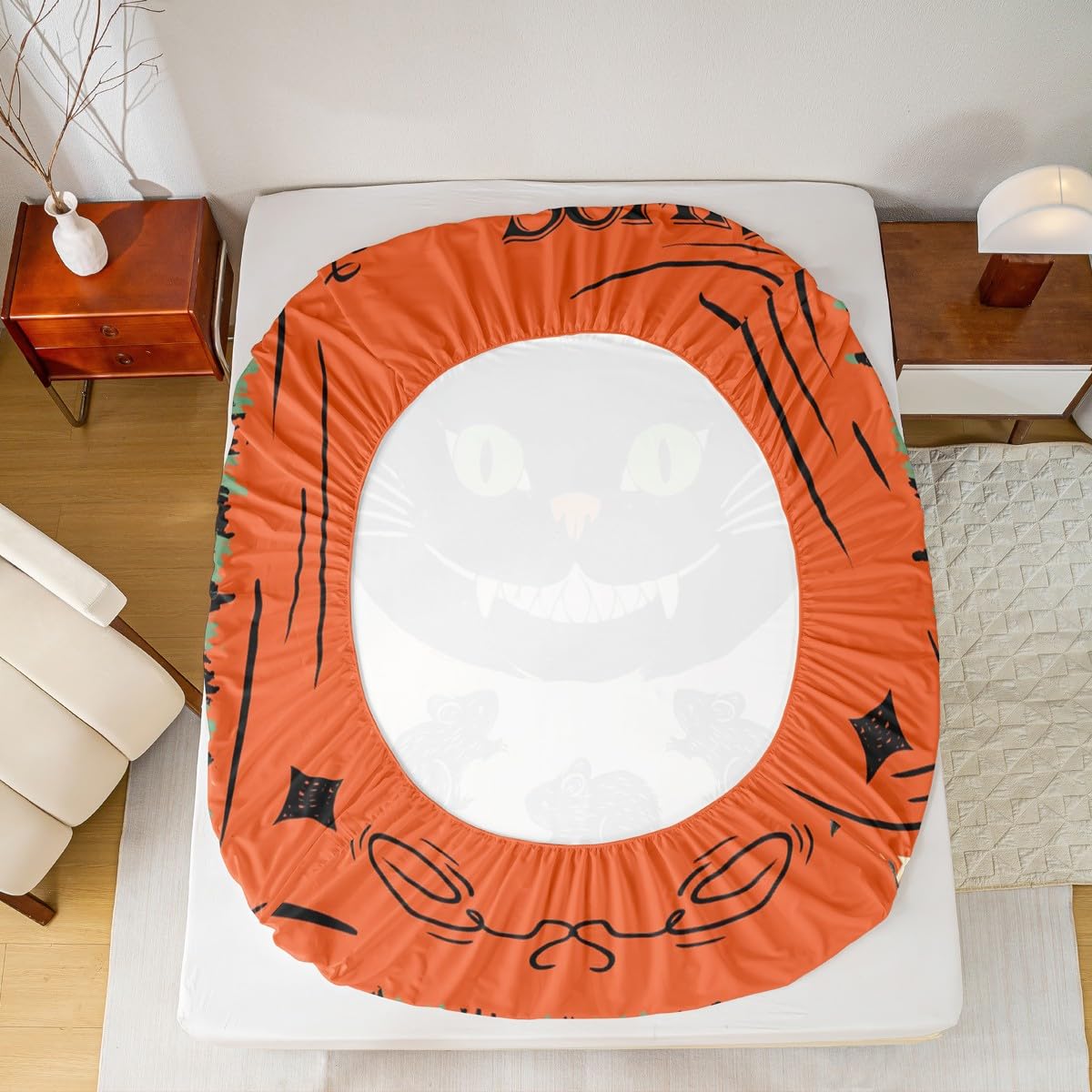 Feelyou Kids Halloween Fitted Sheet Full Size, Horror Decor Bedding Set Black Cat Bed Sheet Set Boys Girls Happy Halloween Teens Bedroom Decor 3Pcs (No TOP Sheet)