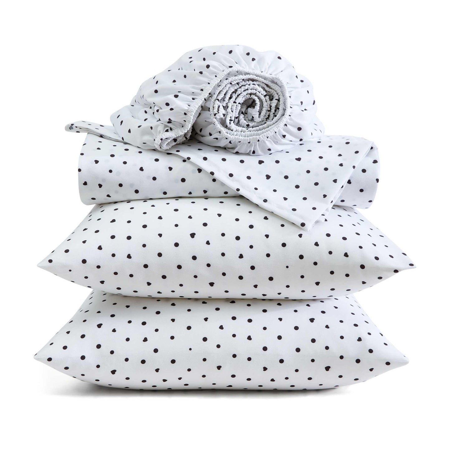 Betsey Johnson - Queen Size Sheet Set, Ultra-Soft Bedding with Smooth Feel, Deep Pockets, Bed Sheets with Matching Fitted Sheet & Pillowcases (Polka Dot Heart Black)