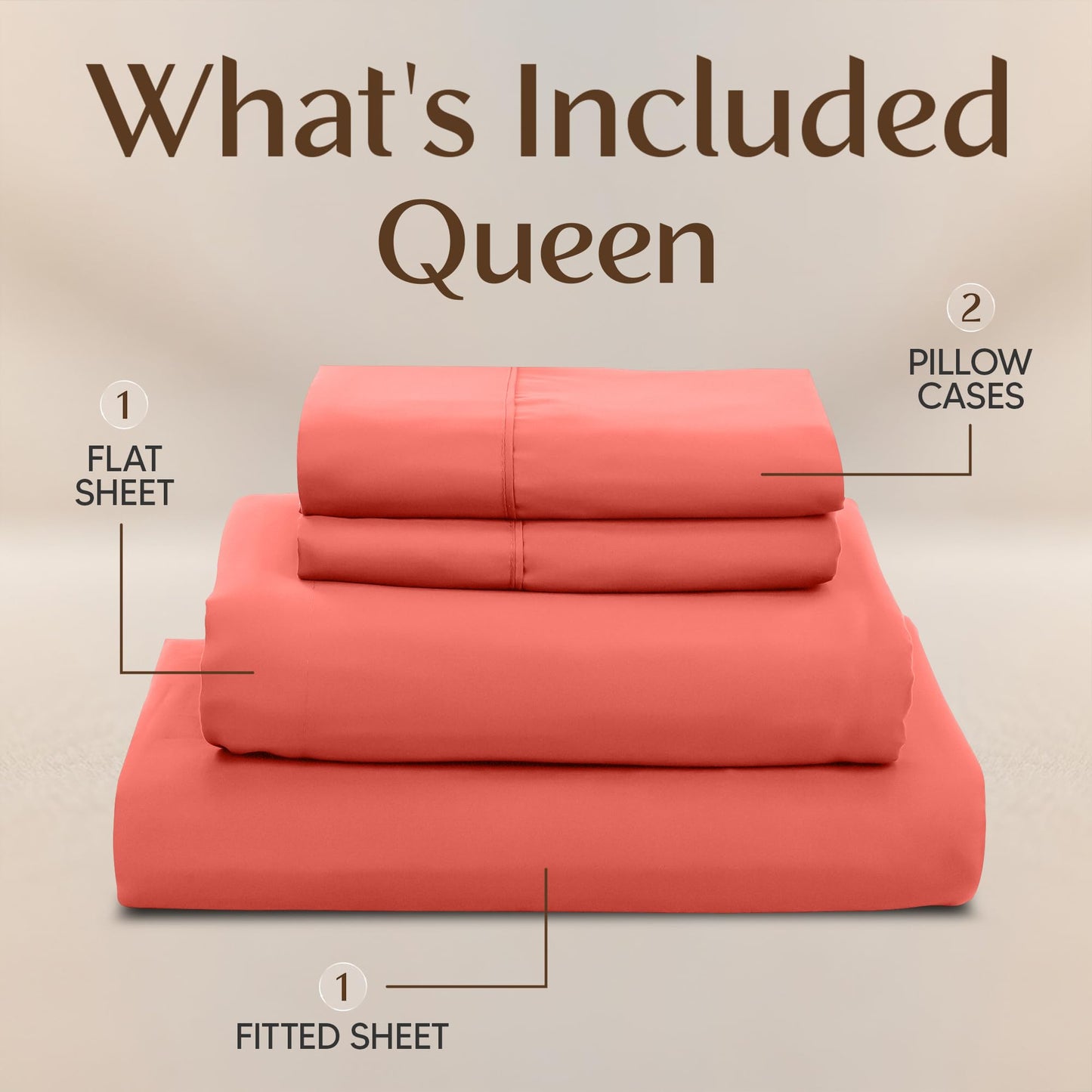 Utopia Bedding Queen Size Sheet Set – 4 Piece Bed Sheets, Soft and Breathable Microfiber, Includes 1 Fitted Sheet, 1 Flat Sheet and 2 Pillowcases – Oeko Tex (Coral)