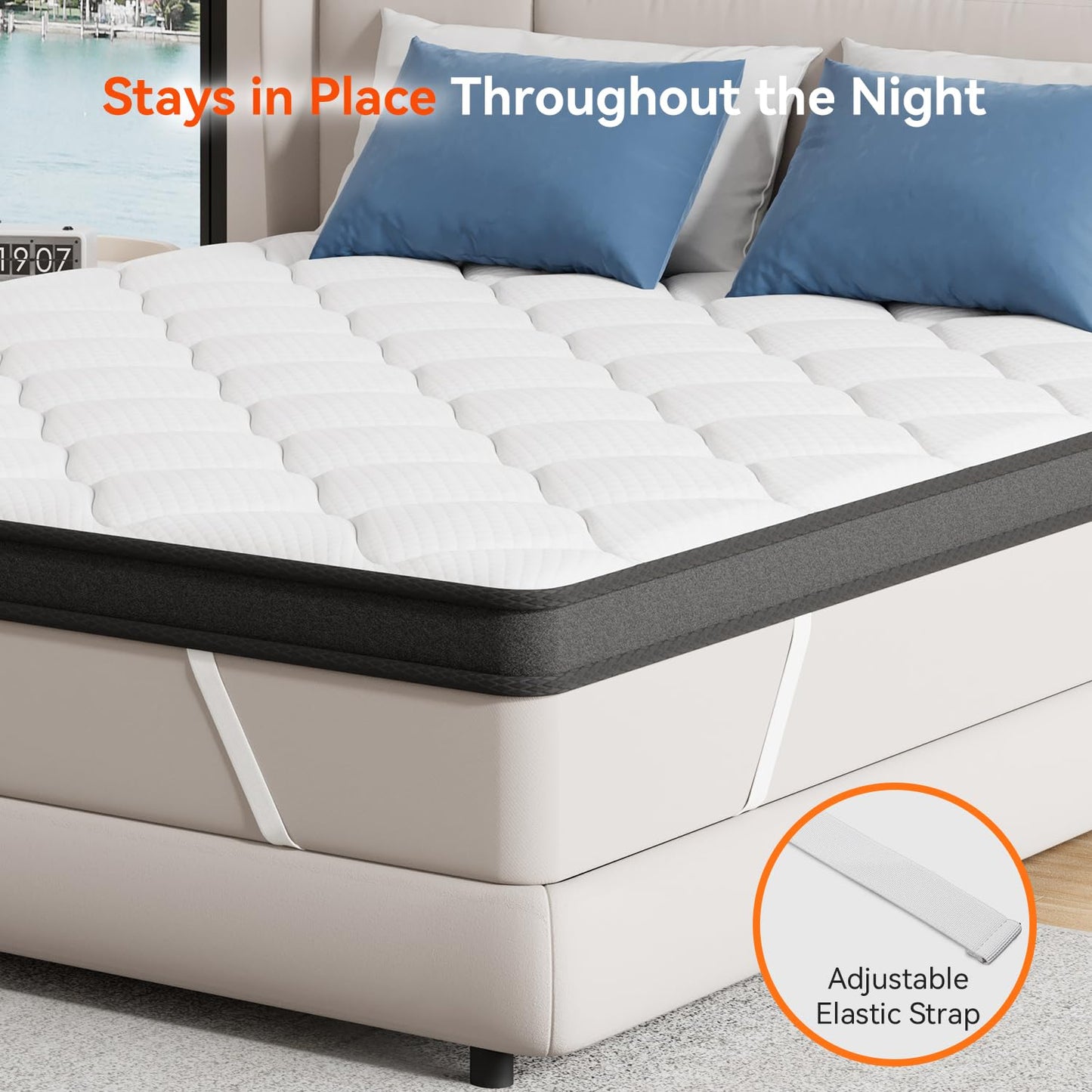 ELEMUSE 3 Inch Queen Size Memory Foam Mattress Topper, High Density Gel Foam Bed Toppers with Cooling Pillowtop for Back Pain Relief, Medium Firm Mattress Pad for Comfort Body Support