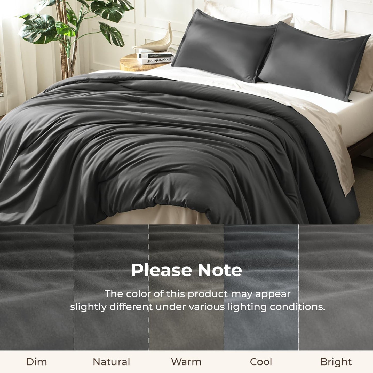 Litanika Grey Comforter King Size Set, Dark Gray Lightweight Plain Bedding Comforters Sets, All Season Fluffy Bed Set (104x90In Comforter & 2 Pillowcases)