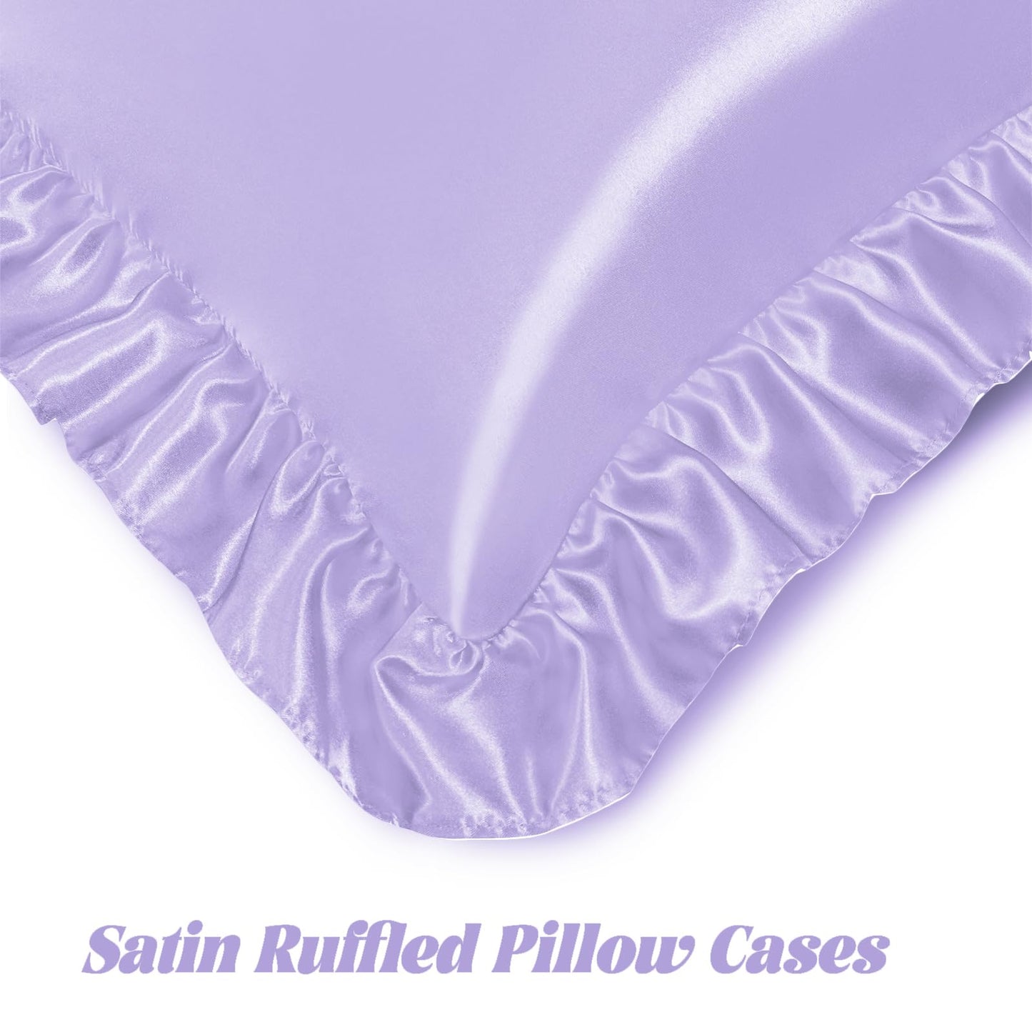 Homiest Ruffled Satin Sheets Full Size 6pc Set - Lavender Purple Bed Sheet Set with 15 Inch Deep Pocket Fitted Sheet, 1 Flat Sheet, 2 Ruffled Pillow Shams & 2 Pillowcases, Similar to Silk Sheets
