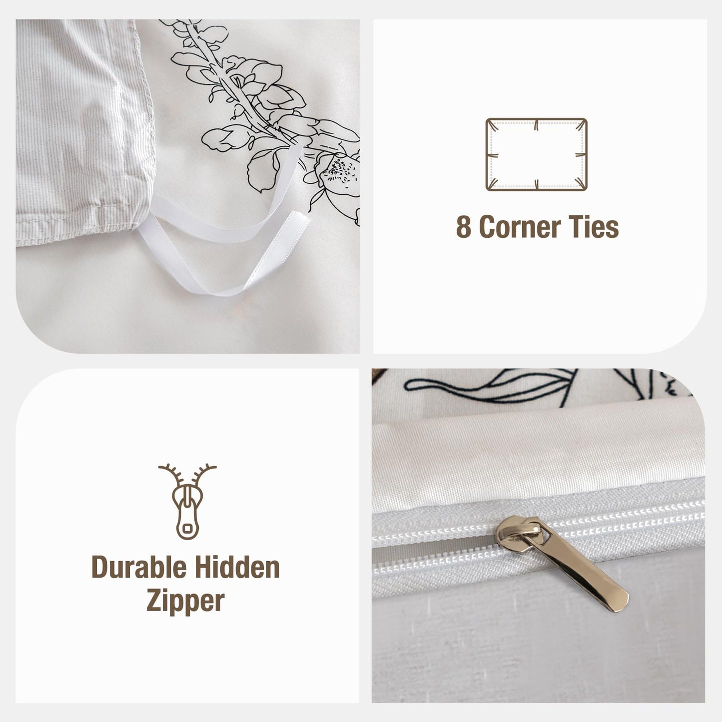Lekesky Duvet Cover King Size, Reversible Dahlia Floral Duvet Cover Set, Soft Microfiber Off White Bedding Duvet Cover Sets with Zipper Closure (1 Duvet Cover 104"x90", 2 Pillowcases 20"x36")