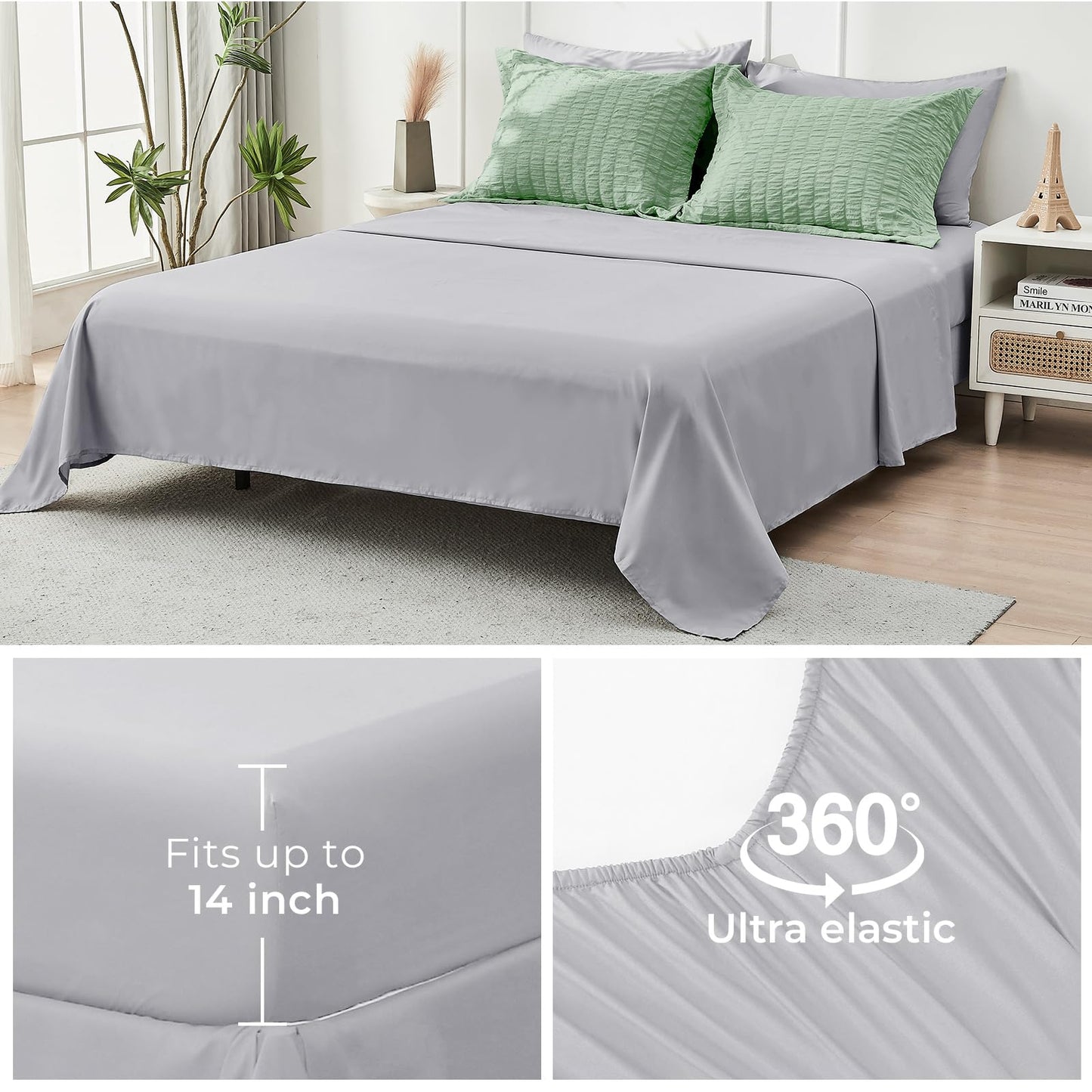 HYMOKEGE Sage Green/Light Grey Twin Comforter Set Seersucker 5 Pieces, All Season Luxury Bed in a Bag for Bedroom, Bedding Set with Comforter, Sheets, Pillowcase & Sham