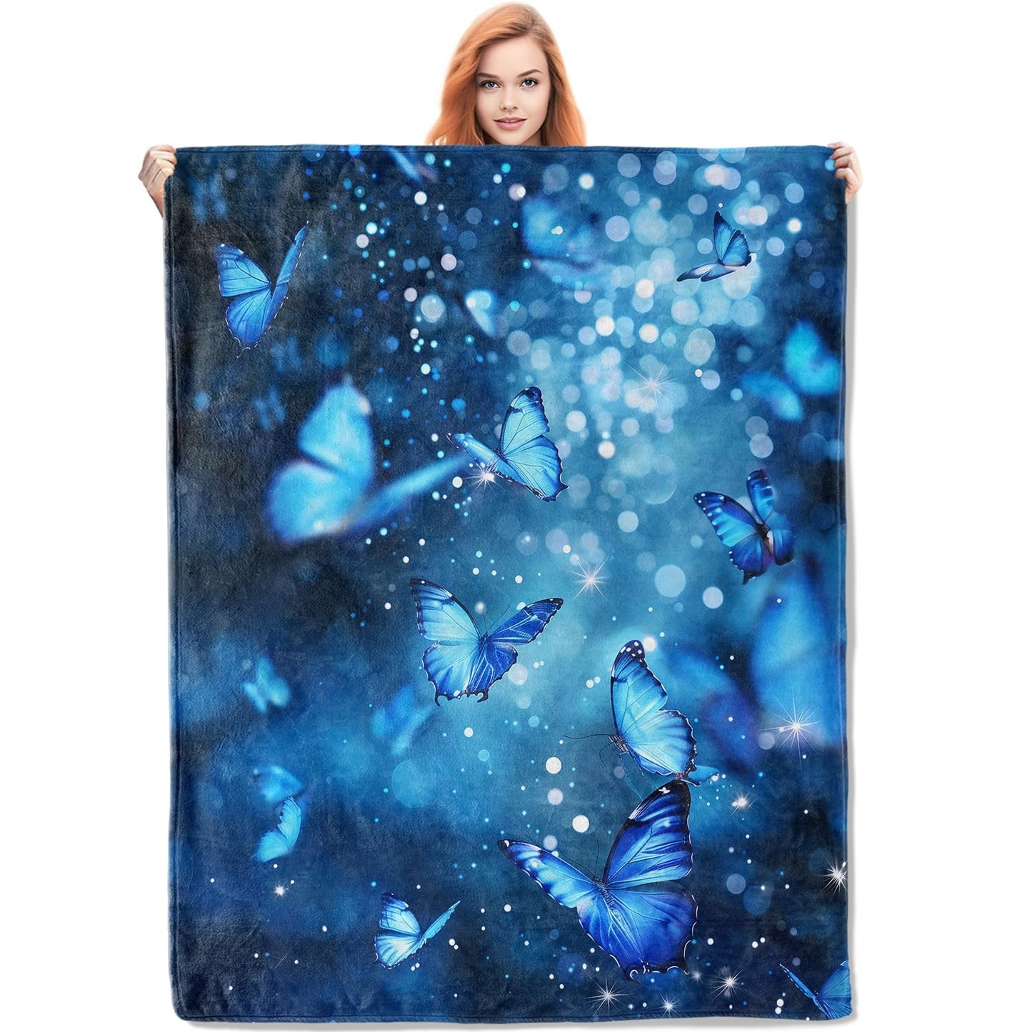 VANZEV Blue Butterfly Dreams Blanket Gifts for Women, Butterfly Flannel Blanket, Soft Warm Lightweight Throw Blankets for Bed Couch Home Travel Butterfly Decor 50" x 60"
