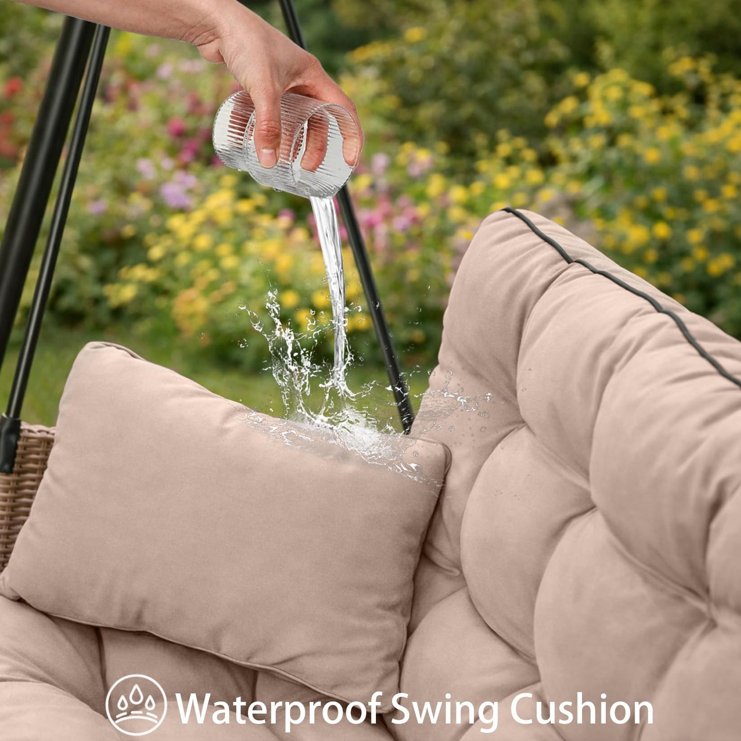 Kerkrot Porch Swing Cushions, Waterproof & Fade Resistant Outdoor Swing Cushion 55 Inch, Swing Cushions 3 Seater Replacement for Outdoor Furniture, Patio, Garden (Khaki, 55 x 40 inch)