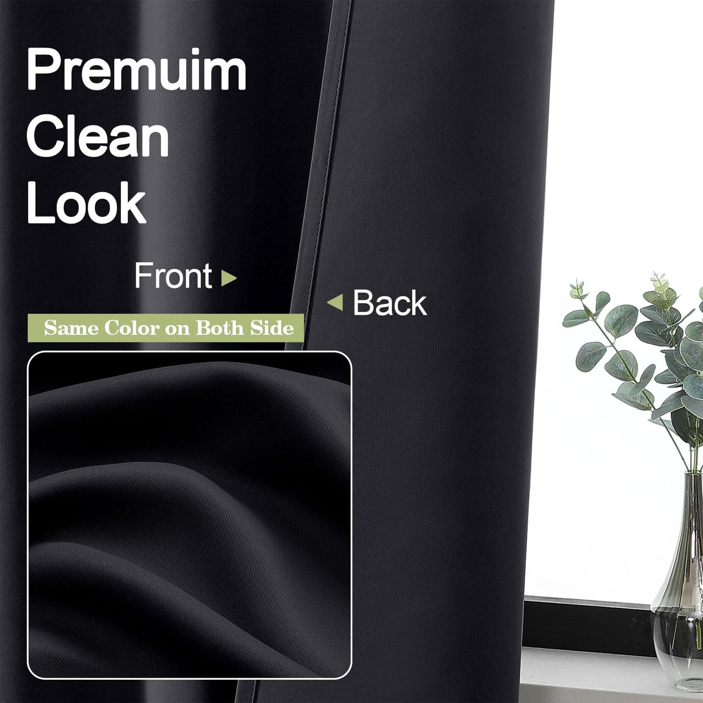 OWENIE Sally Blackout Curtains 84 Inches Long 2 Panels Set for Bedroom Living Room, Solid Thermal Insulated Privacy Room Darkening Window Treatment Drapes, 2 Pcs Each W40 x L84 Inch, Black