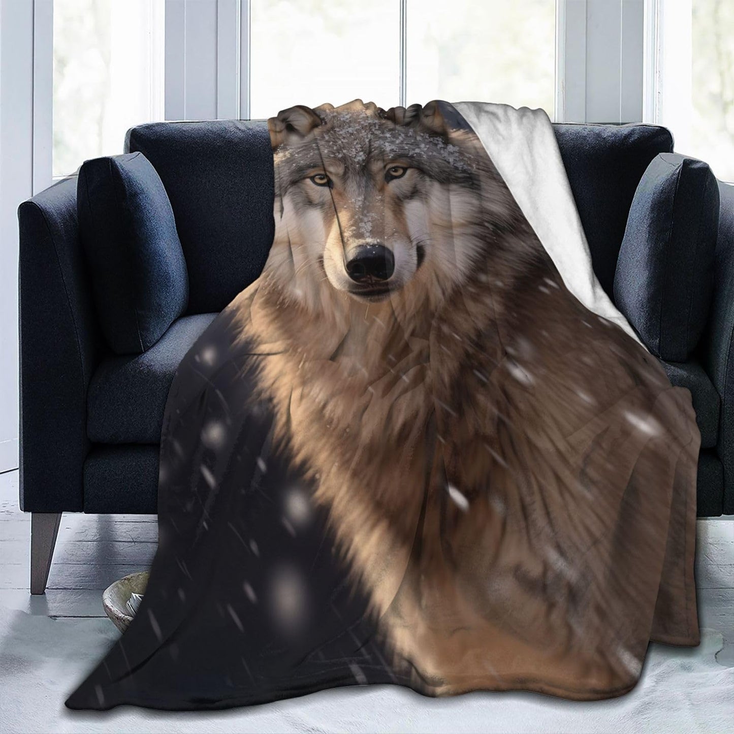 amepay Wolf Blanket Gifts for Women Men Girls Boys Snow Wolves Flannel Throw Blankets for Home Decor Couch Bed Sofa Soft Fuzzy Lightweight for All Season 60x50 Inches