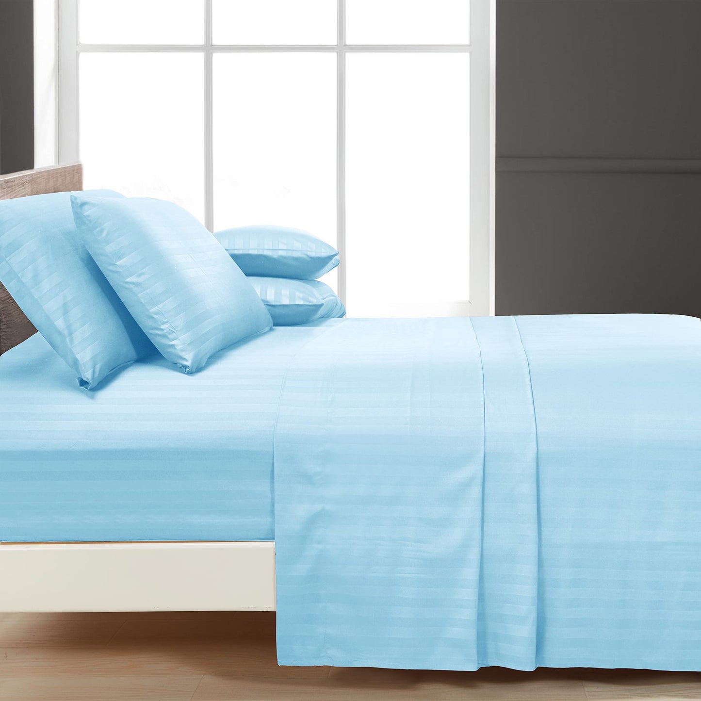 Mocassi Queen Stripe Sheet Set - Luxury Hotel 1800 Premier Bedding Sheets & Pillowcases - Ultra Soft Breathable & Cooling Bed Sheets - Wrinkle Resistant - 6 Piece Set - Queen, Aqua Blue