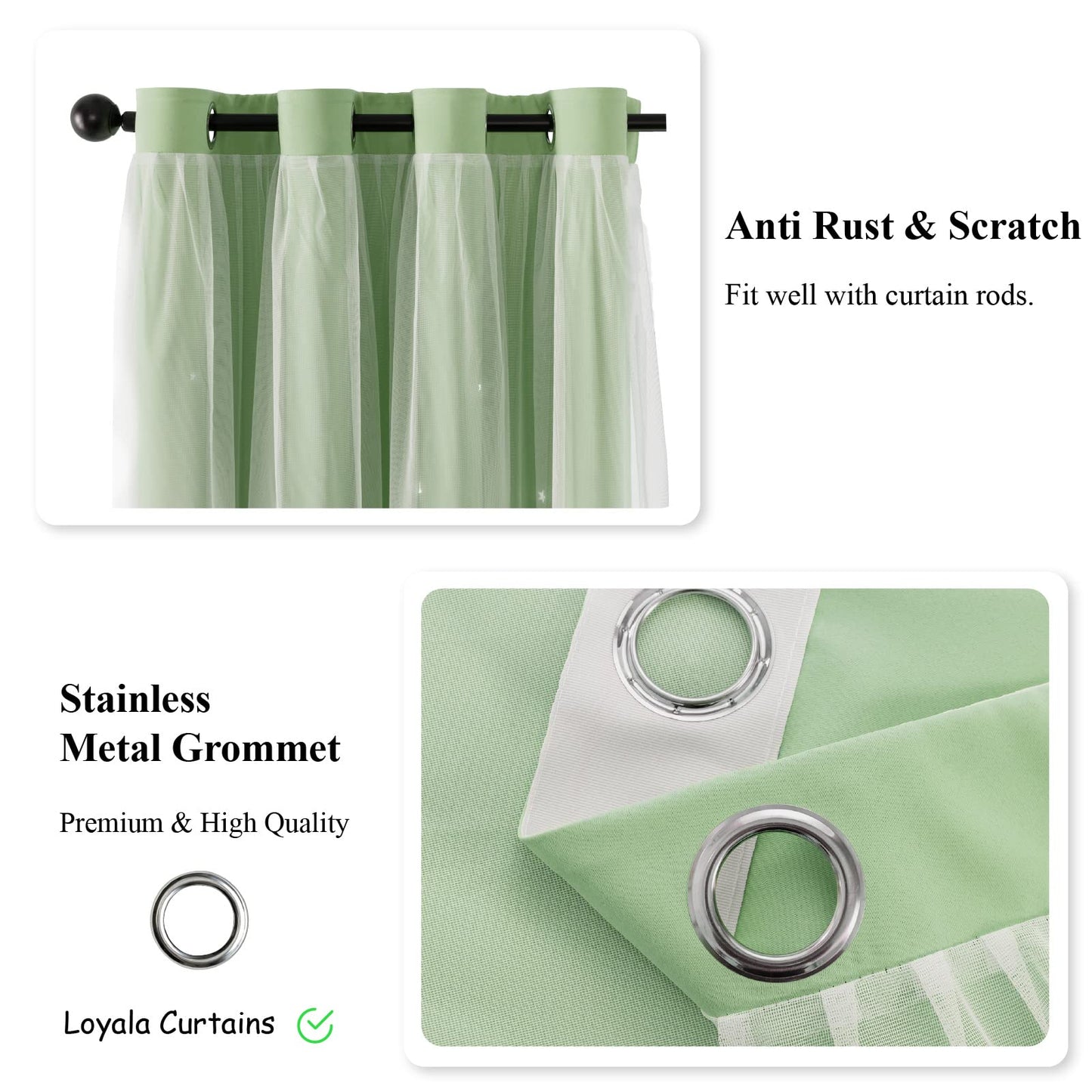 Loyala Stars Blackout Curtains for Bedroom - Double Layer, Kids, Cute - 84 Inch Long, Green, 52 x 84 Inch