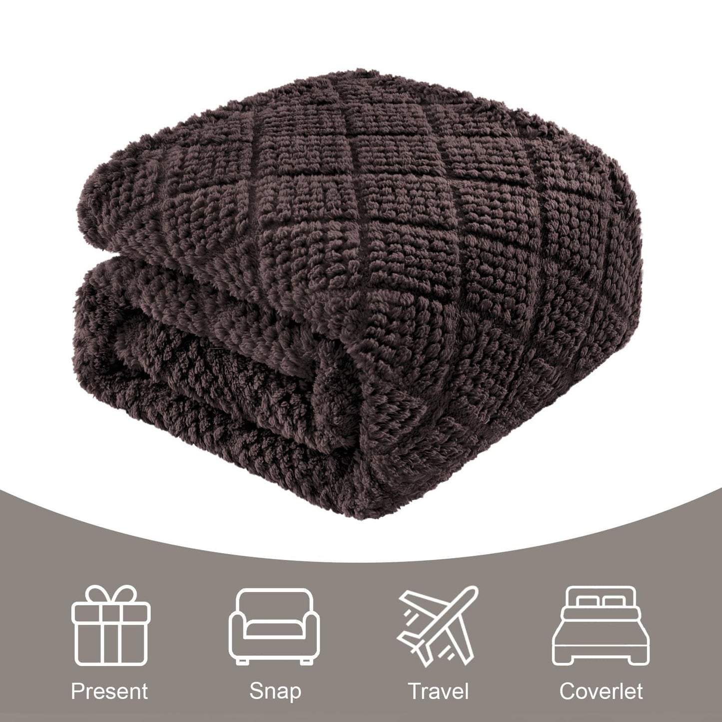 Whale Flotilla Fuzzy Fleece Throw Blanket for Couch, Bed, Soft Fluffy Jacquard Waffle Blankets for All Season, Lightweight and Cozy, 50x60 Inch, Coffee