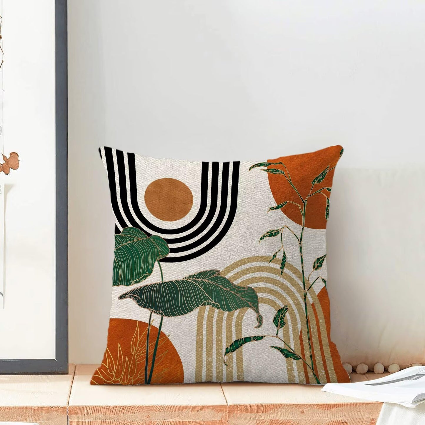 AEIOAE Burnt Orange Boho Pillow Covers 16 x 16 Set of 2 Minimalist Tropical Retro Mid Century Decorative Throw Pillow Abstract Outdoor Linen Square Farmhouse Cushion Cover for Home Couch Sofa