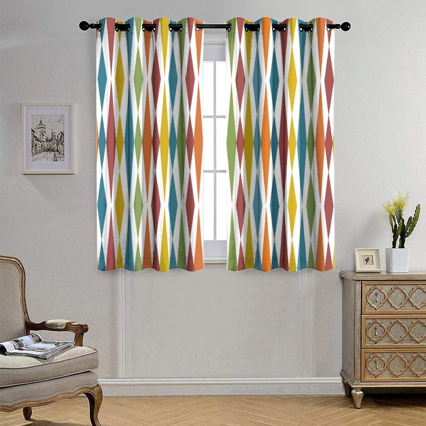 Kazynee Retro Mid Century Blackout Curtains for Bedroom,Abstract Modern Geometric Mid Century Colorful Rainbow Grommet Thermal Insulated Room Darkening Curtains Window Curtains 2 Panels 45L x 21W