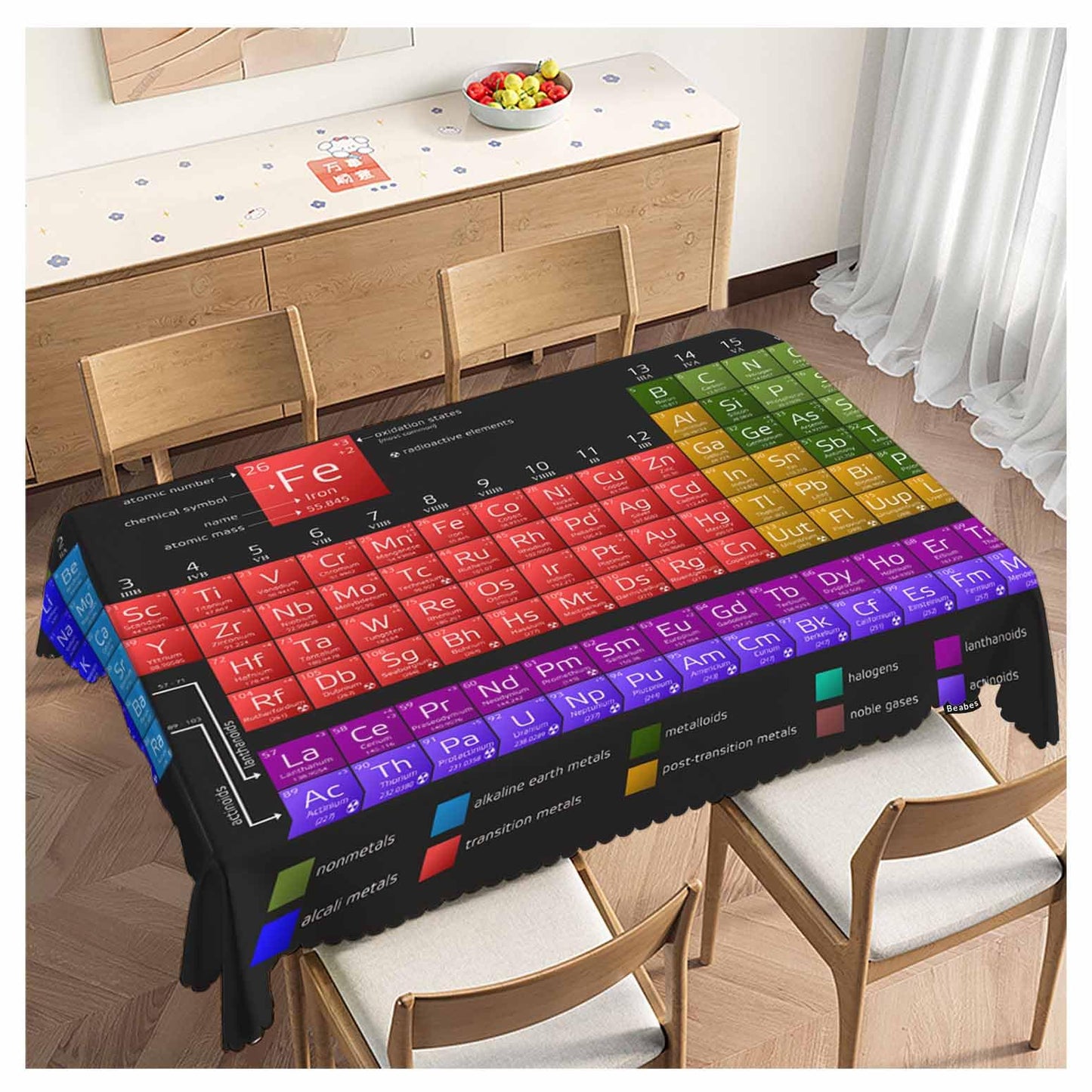 Beabes 52x70 Inch Tablecloth Periodic Table of The Elements, Chemistry Atomic Number Non-Fading Table Covers Kitchen Dinning Tabletop Decoration, Washable Table Cloth for Outdoor and Indoor Use
