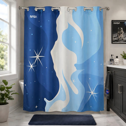 DRIFTED ROOT NASA Licensed No Hook Shower Curtain Set, Carina Cascade Nebula Cloud Design, Space Poster Art, Oxford Cloth, Bathroom Hotel Decor (Carina Cascade-Blue, 72" W x 74" L (Pack of 1))