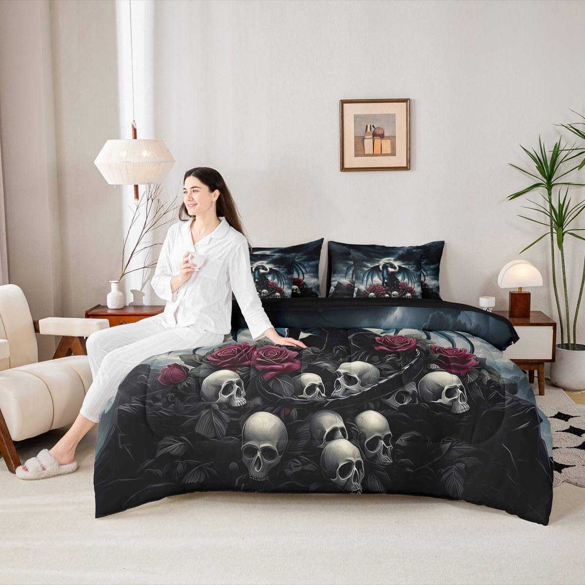 Feelyou Dragon Twin Comforter Set with Sheets for Kids Boys Girls Dragon Stuff 7 Pieces Bedding Set Wild Life Bed in a Bag Magic Wildlife Room Decor Blackish Soft Lightweight Microfiber