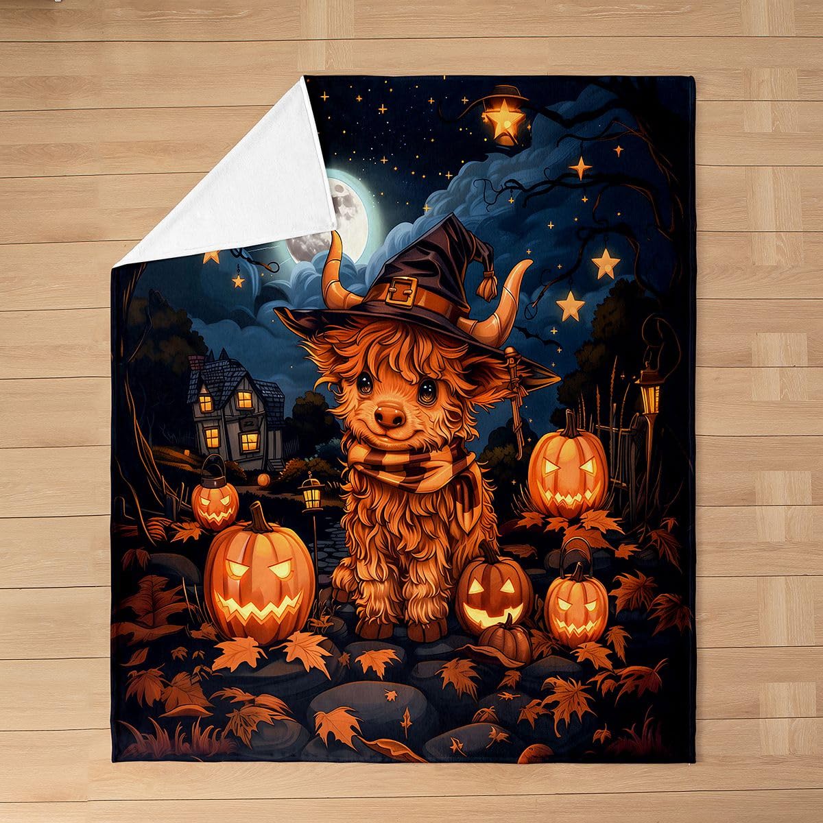 Feelyou Highland Cow Fleece Throw Blanket Halloween Themed Flannel Blanket Plush Fuzzy Spooky Pumpkin for Bed Couch Chair Living Room Trick or Treat Throw 50"x60" Cute Bedroom Decor