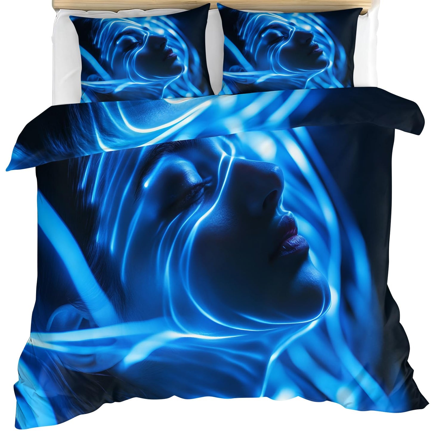 PAISUOQ Sci-Fi Duvet Cover Full, Blue Woman Bedding, Futuristic Comforter Cover with 2 Pillow Cases, 3 Pieces with Zipper & Ties, Bedroom Decor & Gifts
