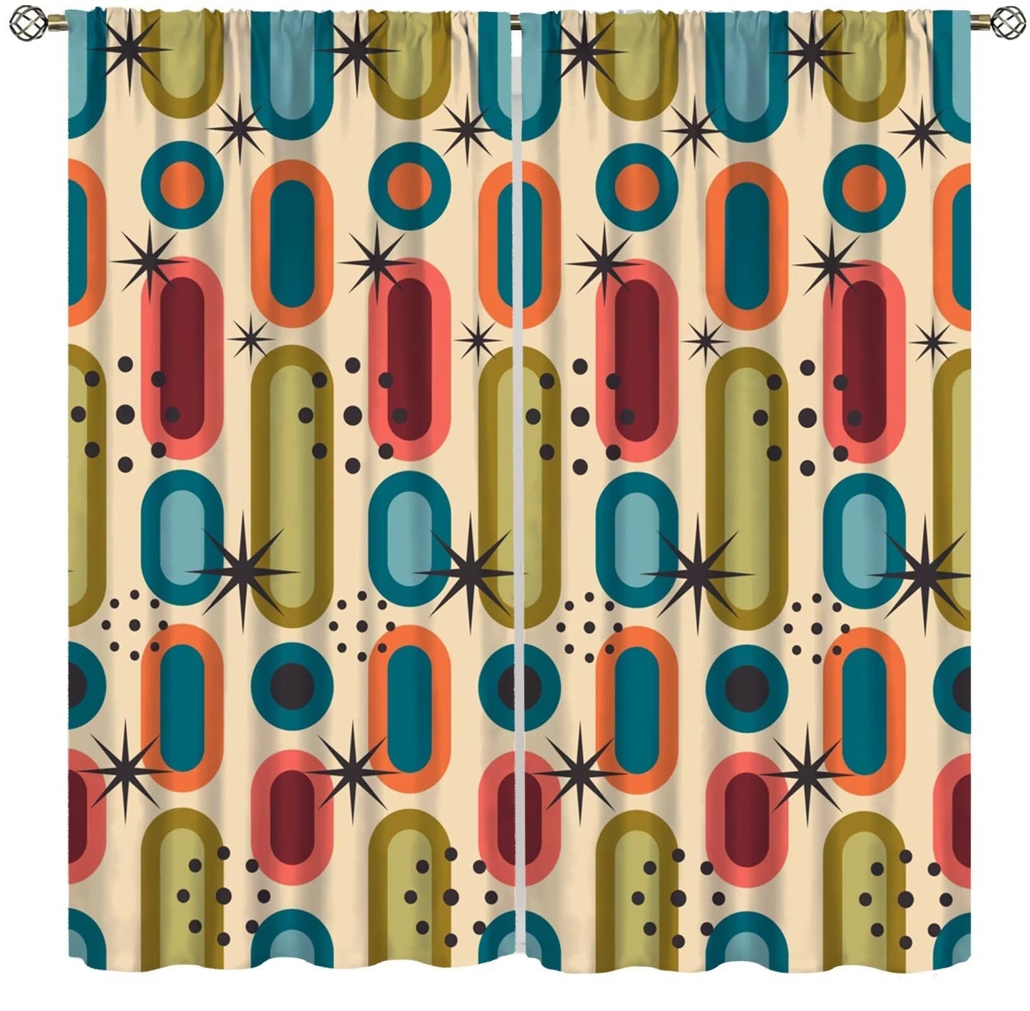 Focusbrite Mid Century Window Curtains,Retro Square Design Modern Style Blackout Window Curtains for Bedroom Living Room Home Set 2 Panels,42x45 Inches