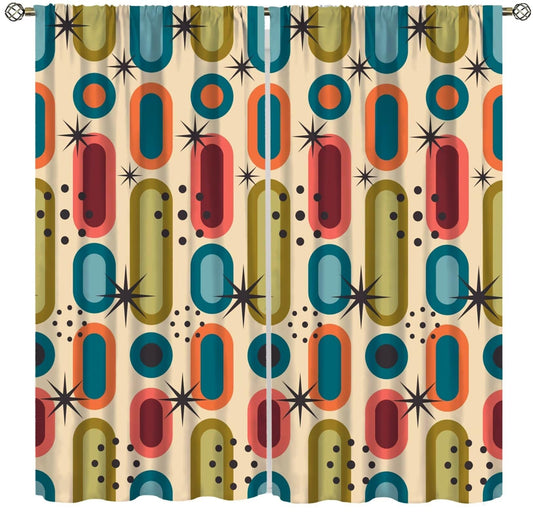 Focusbrite Mid Century Window Curtains,Retro Square Design Modern Style Blackout Window Curtains for Bedroom Living Room Home Set 2 Panels,42x45 Inches