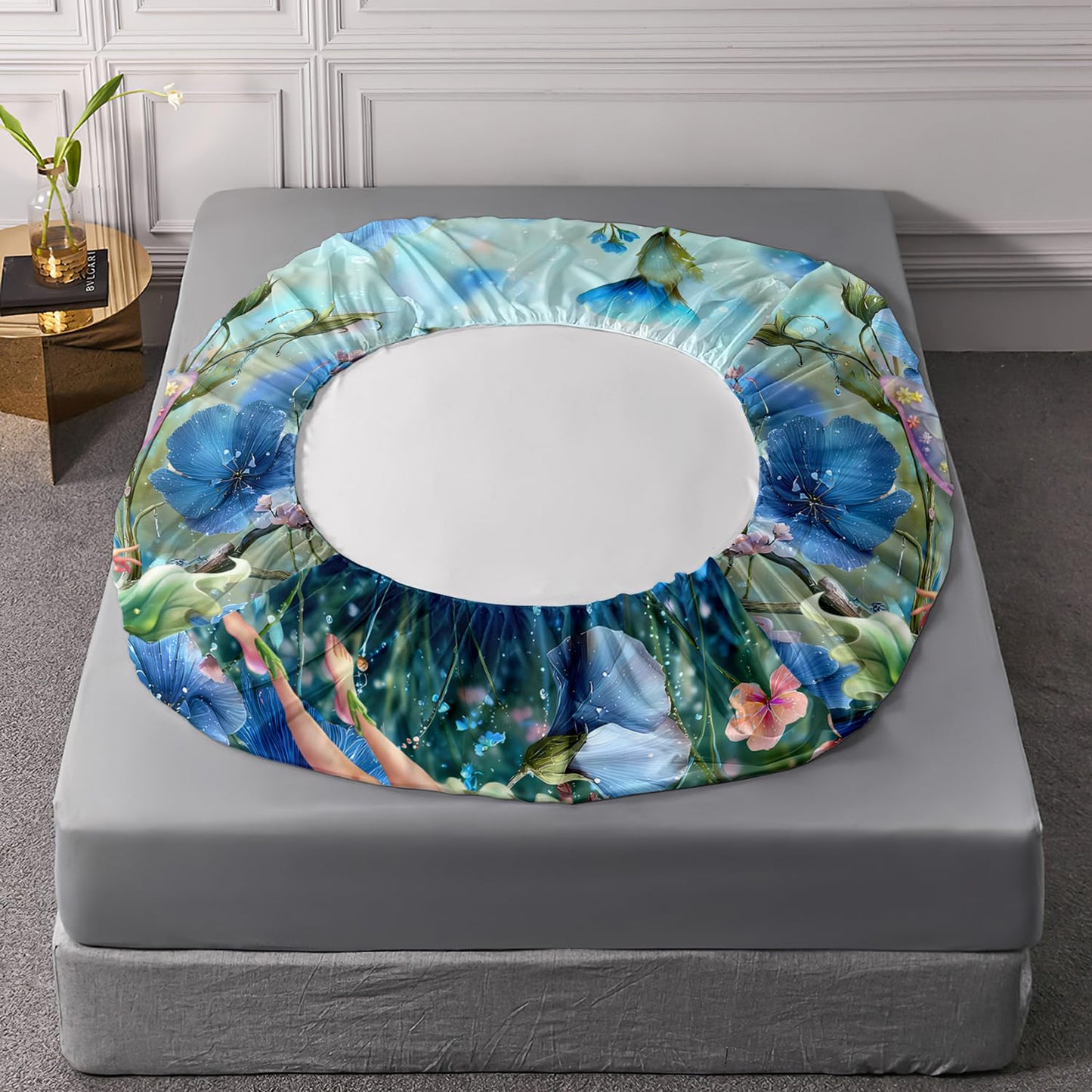AILONEN Floral Fairy Twin XL Sheet Set,Pretty Green Butterfly Fairy Bedding Set for Girls Kids,Blue Flower Bed Sheets Set for All Season,3-Piece,1 Deep Pocket + 2 Pillowcase,Soft Microfiber