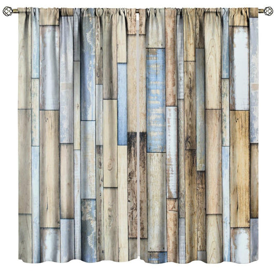 Nanacur Wooden Curtains, Vintage Wood Barn Door Farmhouse Country Rod Pocket Window Treatment for Bedroom Living Room Kitchen Cafe Drapes 41" W X 45" L (No Blackout)