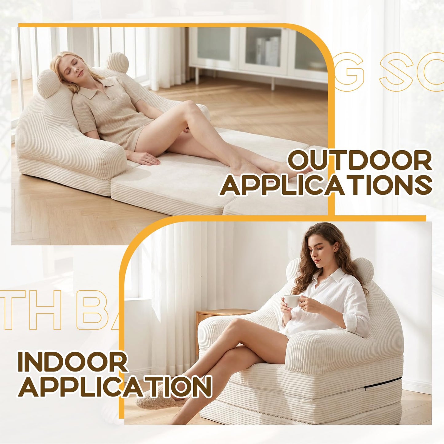 DANGHOOGY Folding Sofa Bed, 2 in 1 Convertible Sofa to Lounger Comfy Single Floor Sofa Couch for Adults, Single Couch with Handle, Faux Fur Couch Bed for Living Room Bedroom, Cream