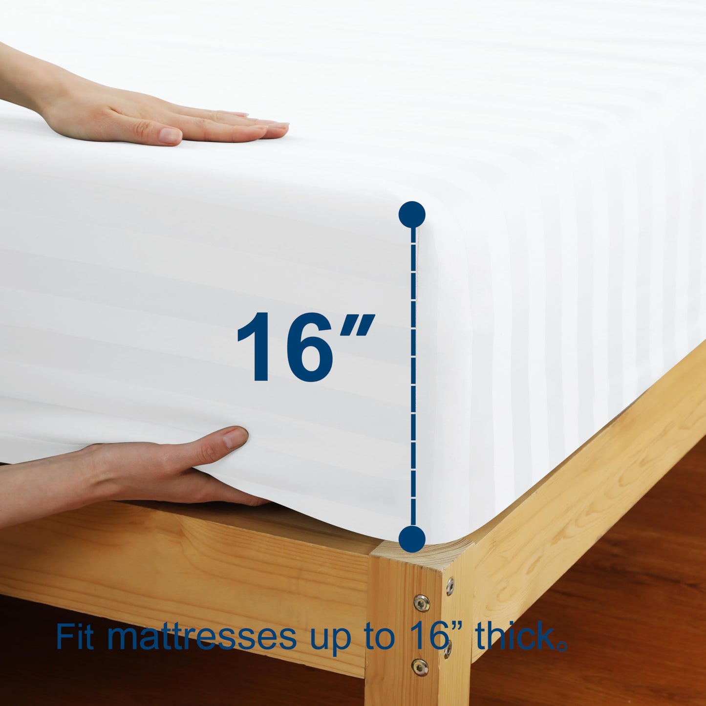2 Pack Queen Fitted Sheets Only, 100% Egyptian Cotton, Super Soft 600 Thread Count Sateen, 16" Deep Pocket Bottom Sheets, Breathable Hotel Quality, Durable All-Around Elastic, Striped White