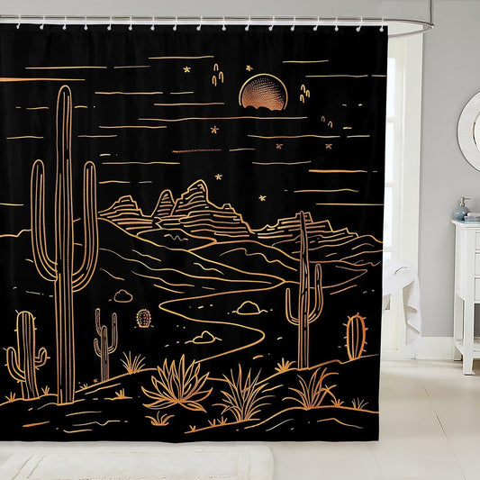 jejeloiu Western Shower Curtains Desert Cactus Bathroom Curtain for Kids Women Men Black Browm Bathroom Accessories Vintage Southwest Waterproof Polyester Fabric for Stalls Bathtubs 72"x72"
