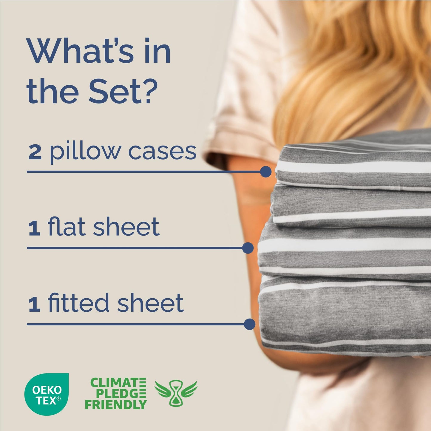 Full Size 4 Piece Sheet Set - Comfy Breathable & Cooling Sheets - Hotel Luxury Bed Sheets for Women & Men - Deep Pockets, Easy-Fit, Soft and Wrinkle Free Sheets - Grey Stripes Oeko-Tex Bed Sheet Set
