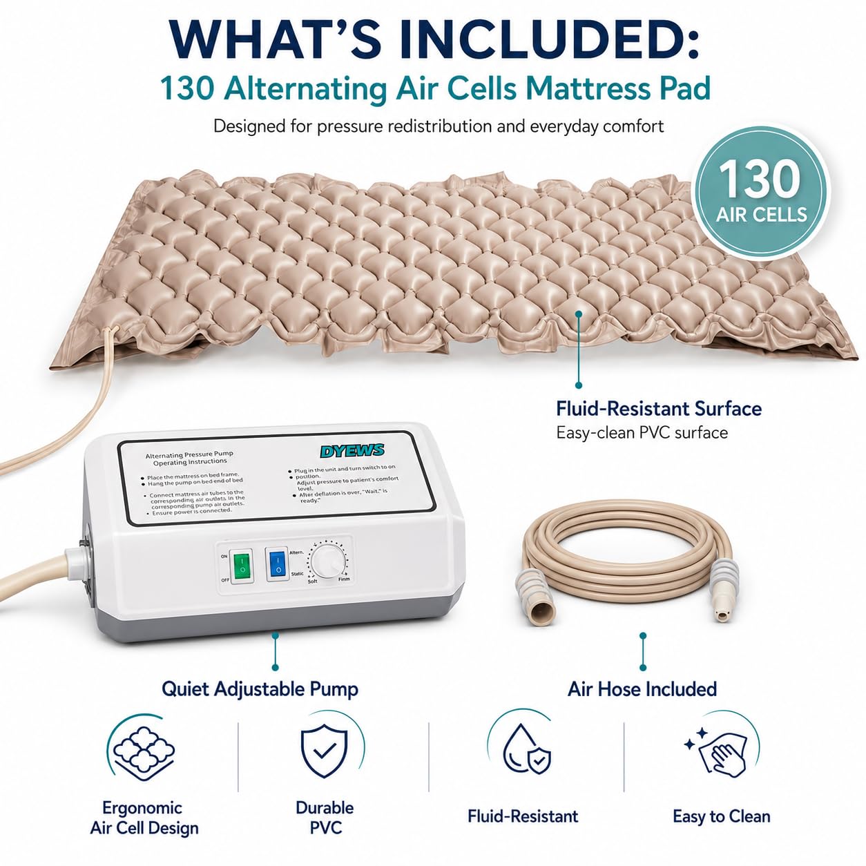 Alternating Air Pressure Mattress Pad, Bed Sore Prevention, Bed Mattress Topper with Quiet Pump & Waterproof, Relief Ulcer, Suitable for Bedridden or Limited Mobility Patie