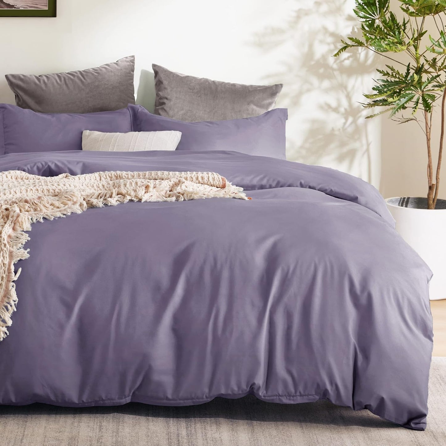 Bedsure Duvet Cover Queen Size - Soft Double Brushed Bedding Set for Kids & Adults, Zipper Closure, 3 Pieces, Includes 1 Duvet Cover (90"x90") & 2 Pillow Shams, NO Comforter, Dusty Purple