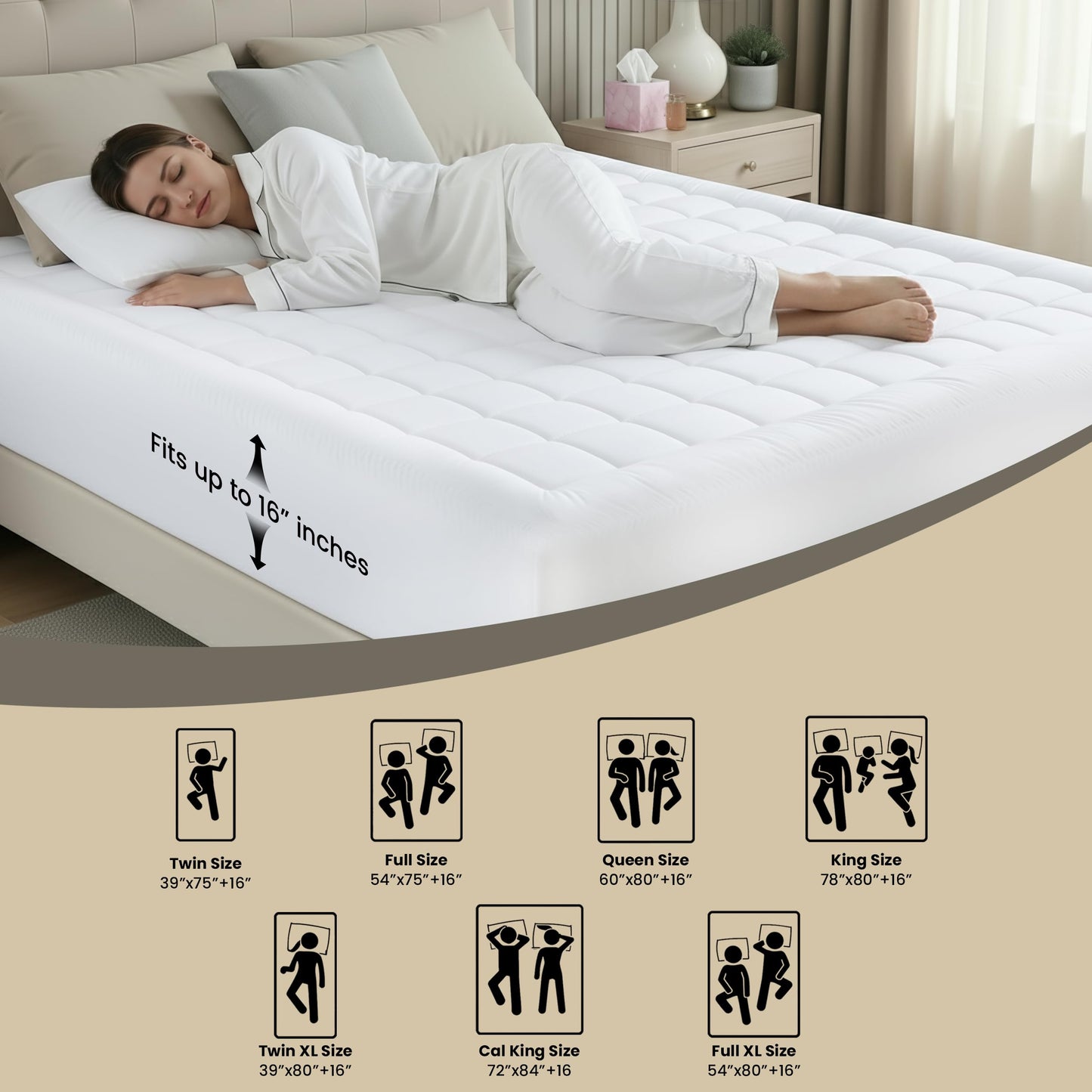 Utopia Bedding King Mattress Pad, Quilted Fitted Premium Mattress Protector, Deep Pocket Cover Stretches up to 16 Inches, Fluffy Pillow Topper (78x80 Inches, White)