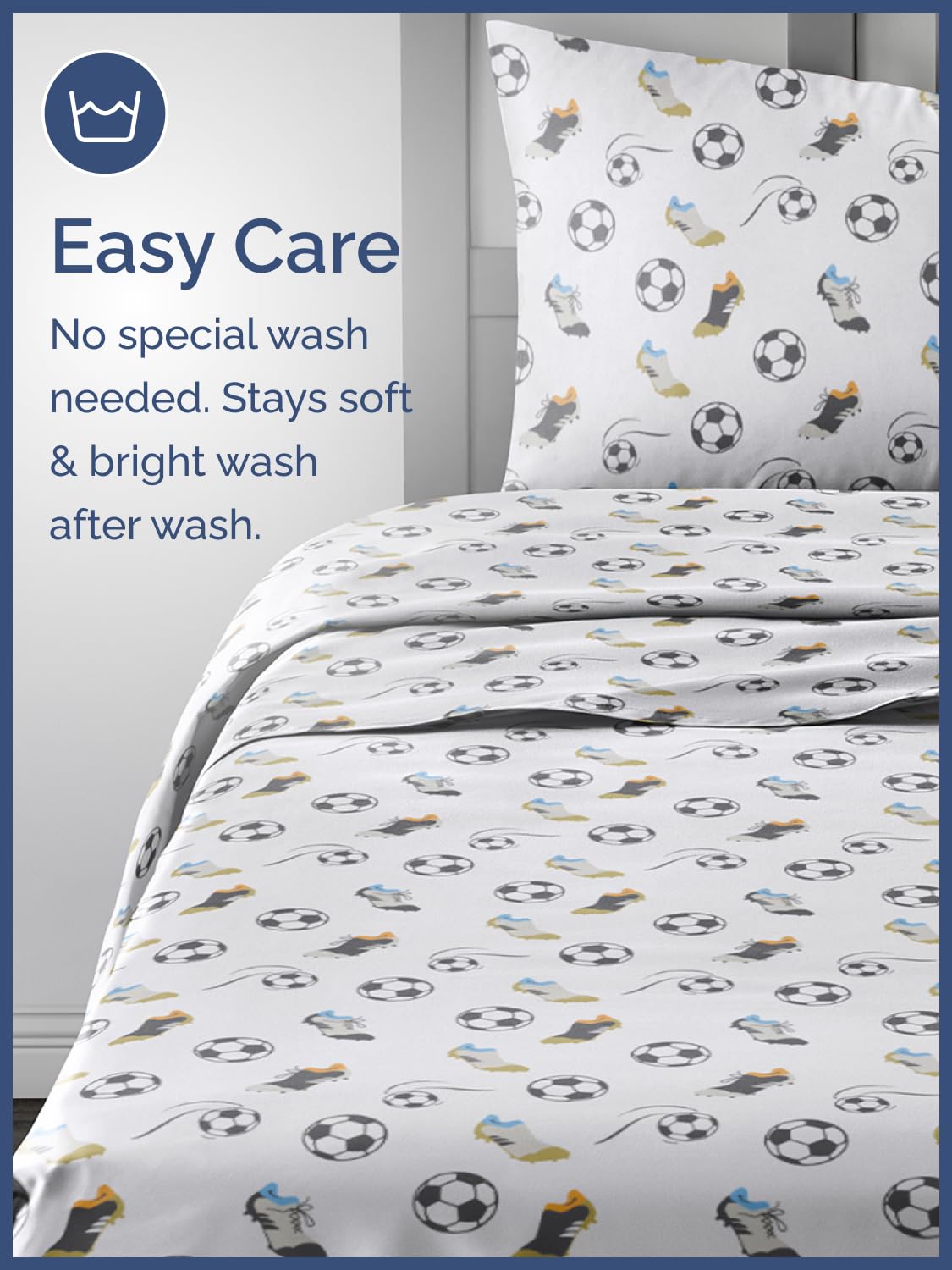 Kids Queen Size Bed Sheet Set - 4 Piece Kids Loft Bed Sheets - Soccer Sport Theme bedding - Soft, Cute and Cozy - Breathable and Machine Washable - Football Bed Set for Boys, Girls, Teens & Toddlers