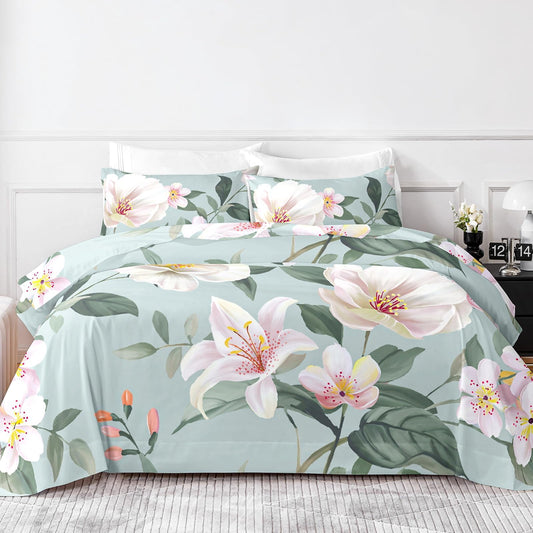 HCORA Floral King Size Sheets Set, Luxury 1800TC Hotel Quality Double Brushed Microfiber Deep Pocket Bed Sheets, Ultra Soft, Breathable and Cooling, 4PC, King