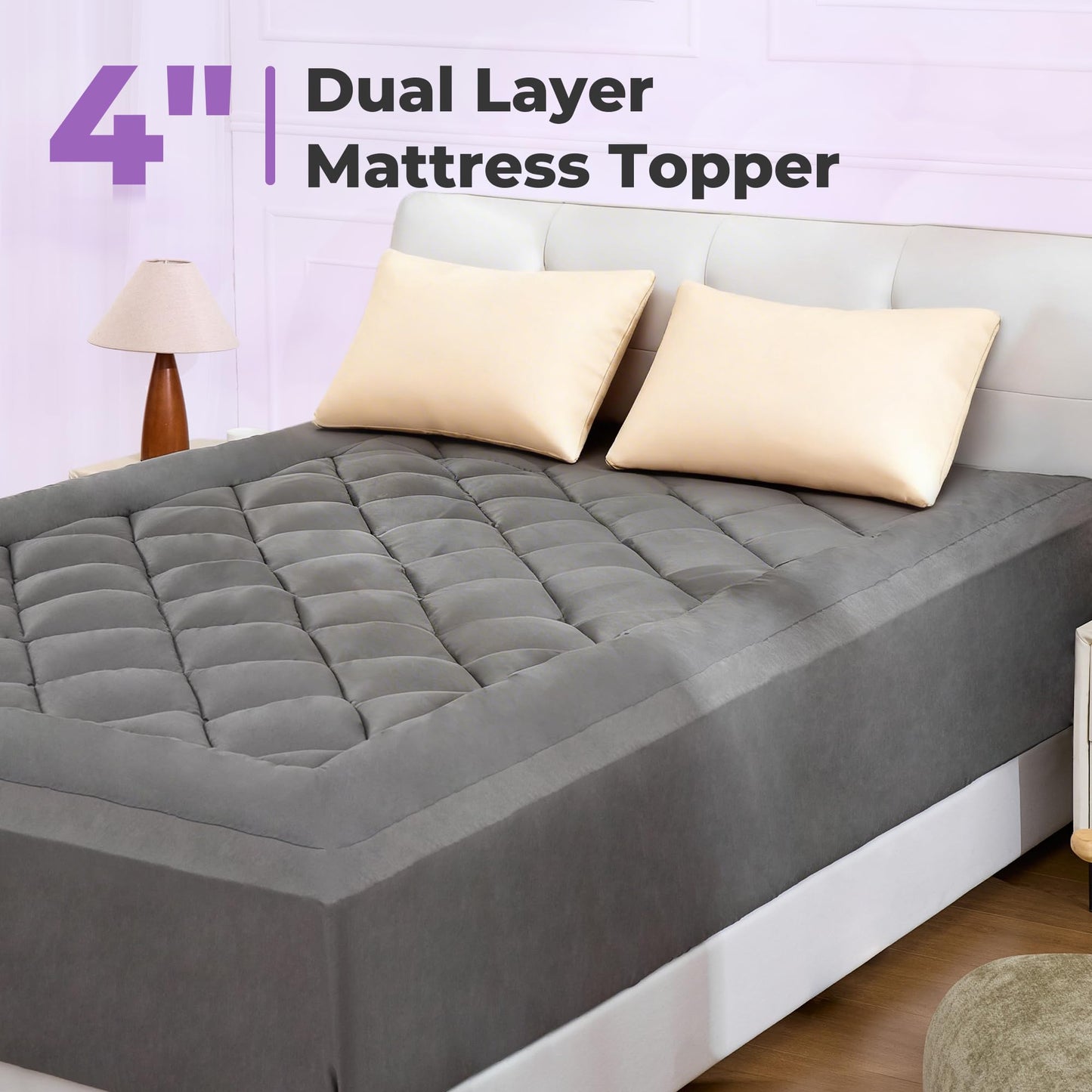 SINWEEK 4 Inch Dual Layer Memory Foam Mattress Topper Twin Size, 2 Inch Gel Memory Foam Plus 2 Inch Plush Soft Pillow Top Cover Filled with 1450GSM Down Alternative Filling,White