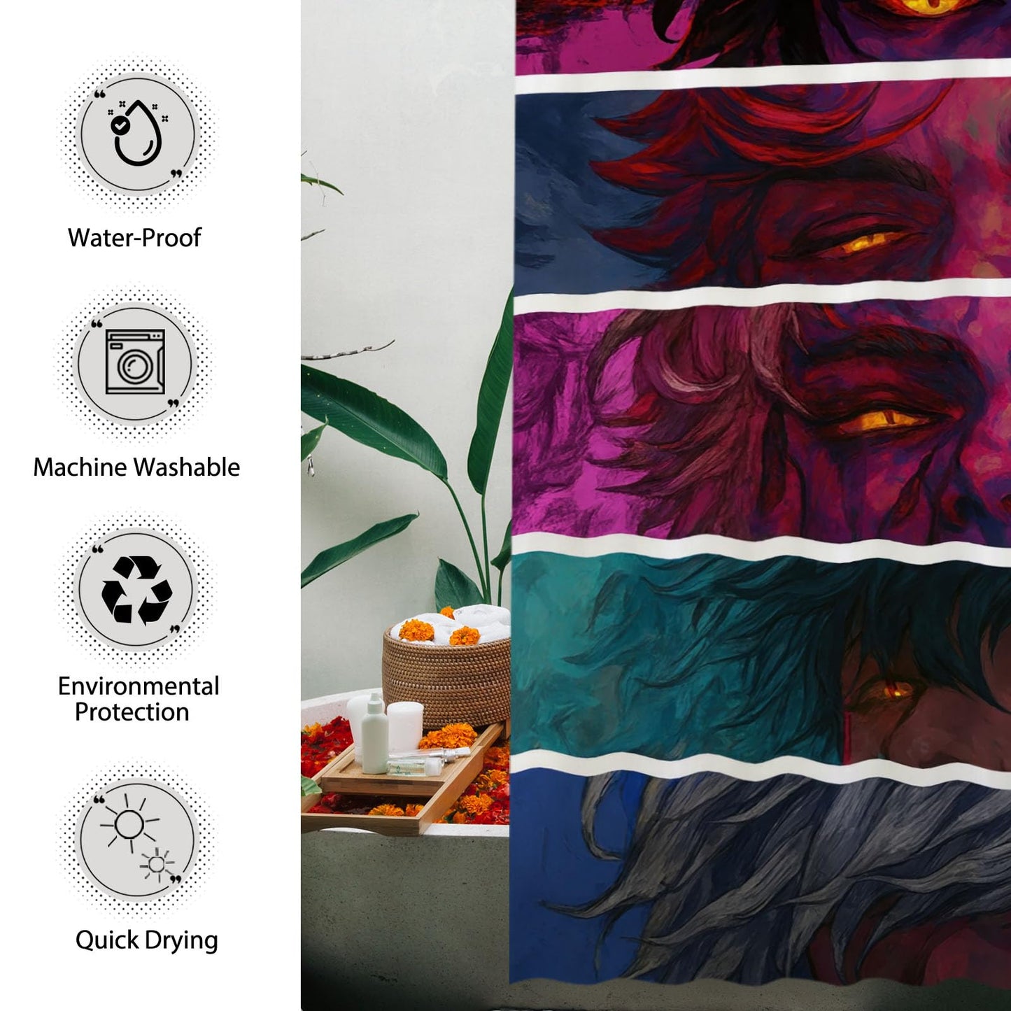 Funnytree 72"X72" Fiery Soul Vision Shower Curtain Crimson Hair Motion Bathroom Decor Waterproof Fabric Durable Easy Care Washable(Hooks Not Included)
