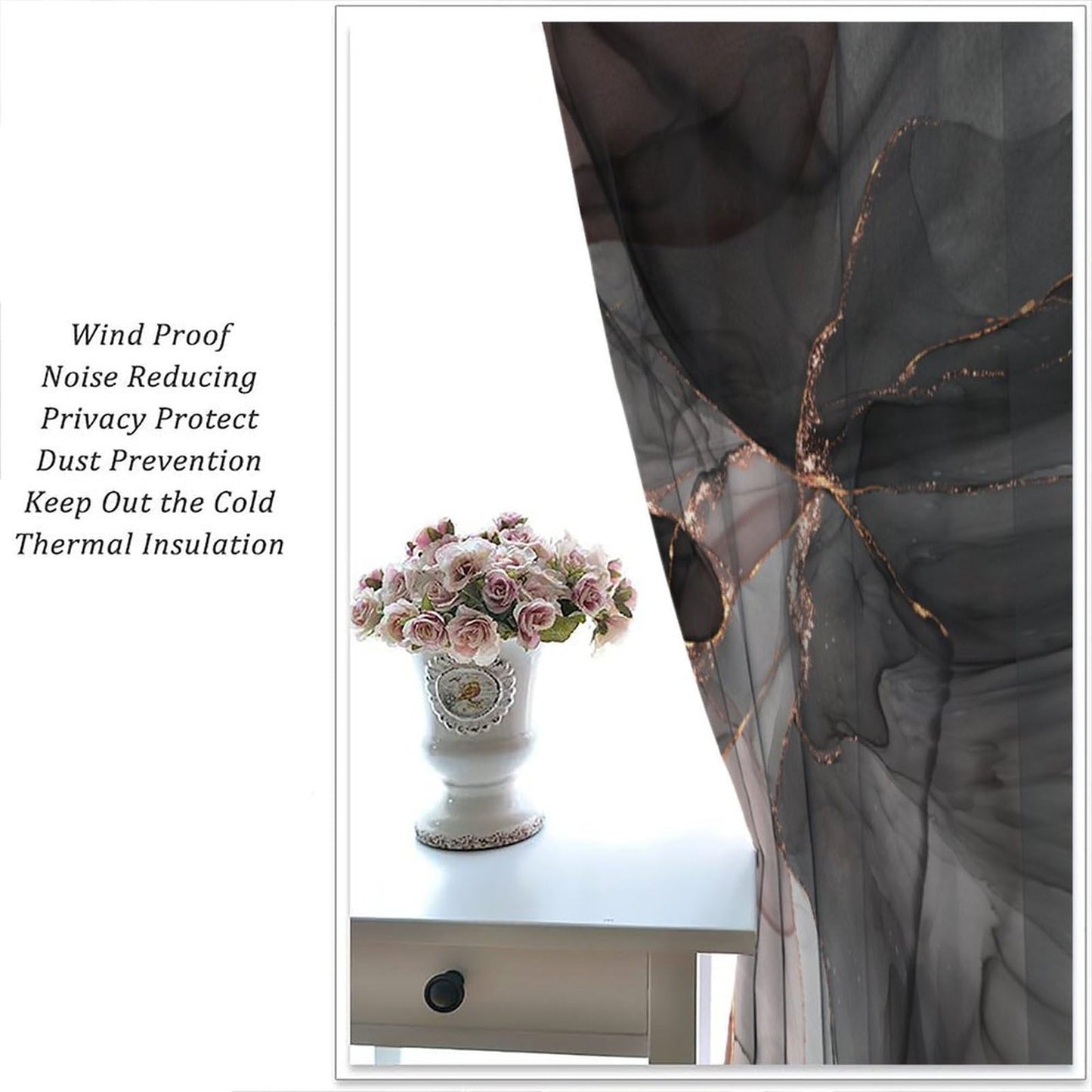 Marble Blackout Curtains Abstract Marble Modern Luxury Black Pink Gold Liquid Art Print for Girls Women Bedroom Living Room Decor Rod Pocket Window Drape 42x45in