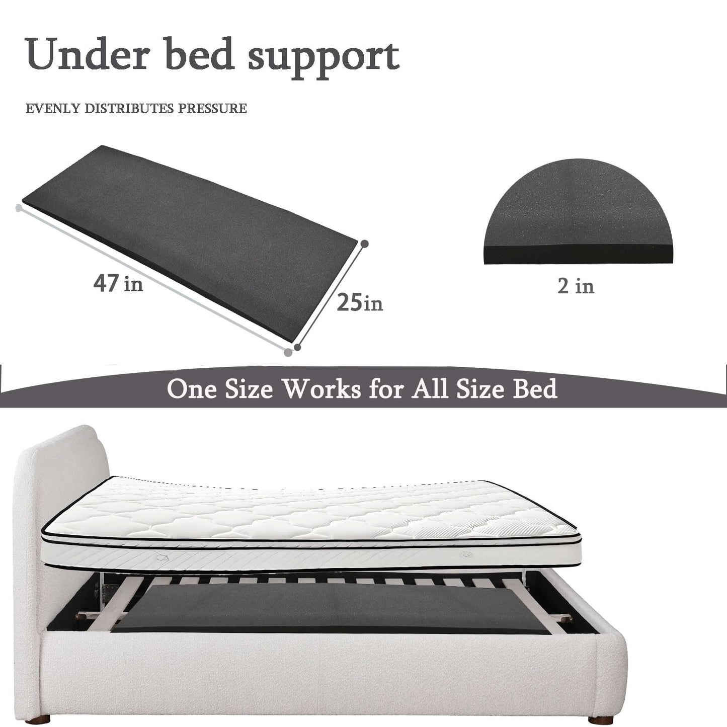 Foreard 47“ Sagging Mattress Support, for Fix Sinking Bed Curve Design 2 Inches High Density Foam Insert Pad 47 * 25 * 2 in (Black)
