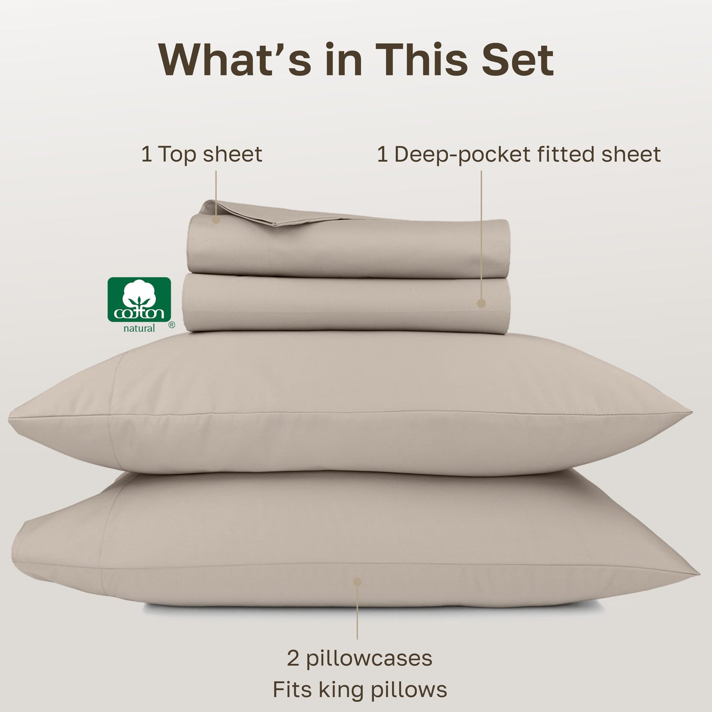 California Design Den King Sheet Set - 1000 Thread Count Sateen, Thick and Natural 100% Cotton Sheets, Deep Pockets, Durable Bedding Set - Beige (Sand Tone)