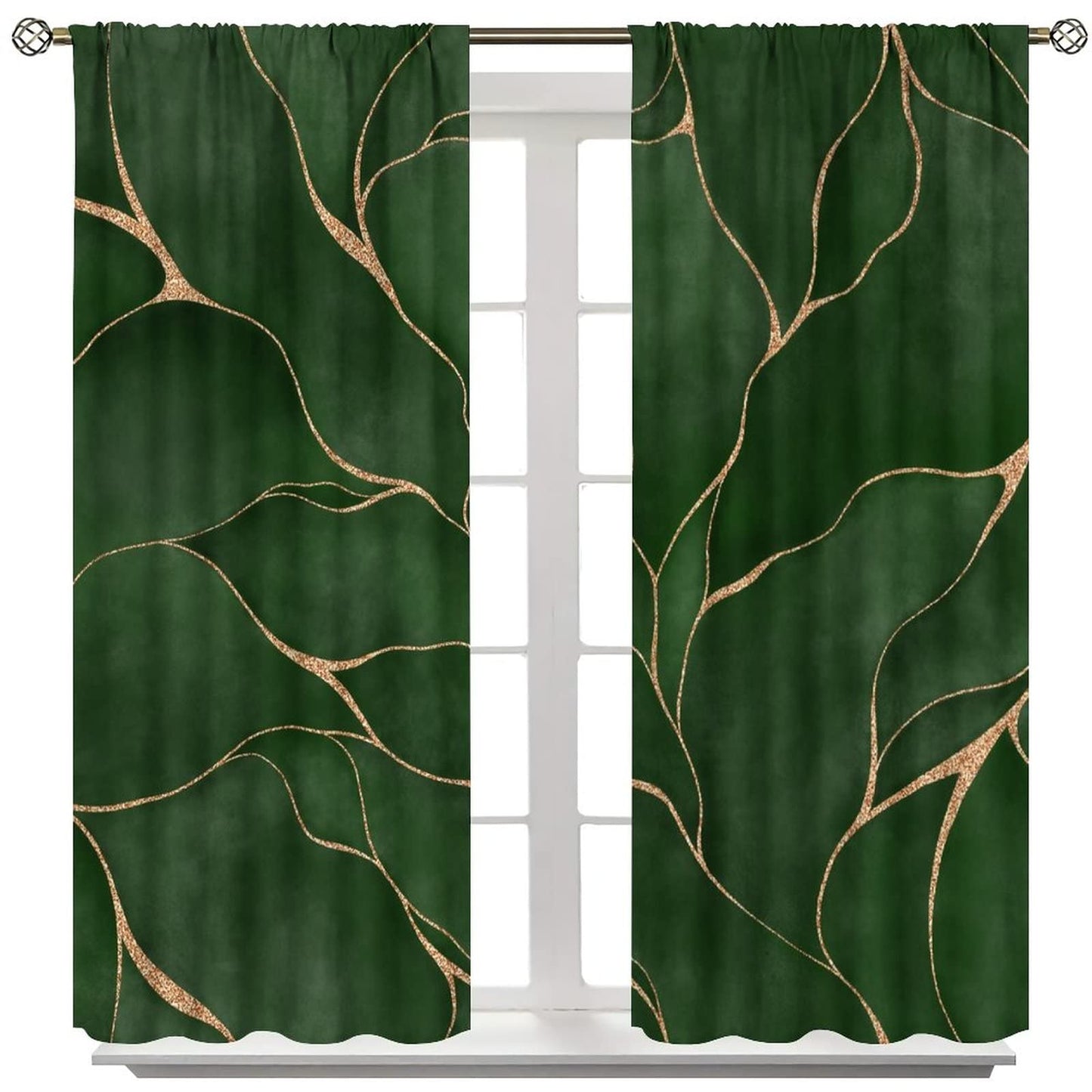 DDCBNS Abstract Green Leaf Curtains for Bedroom,Modern Luxury Deep Green Marble Texture Window Treatments for Living Room Kitchen Café Window Drapes 2 Panels Set,Total Size 42" x 45"