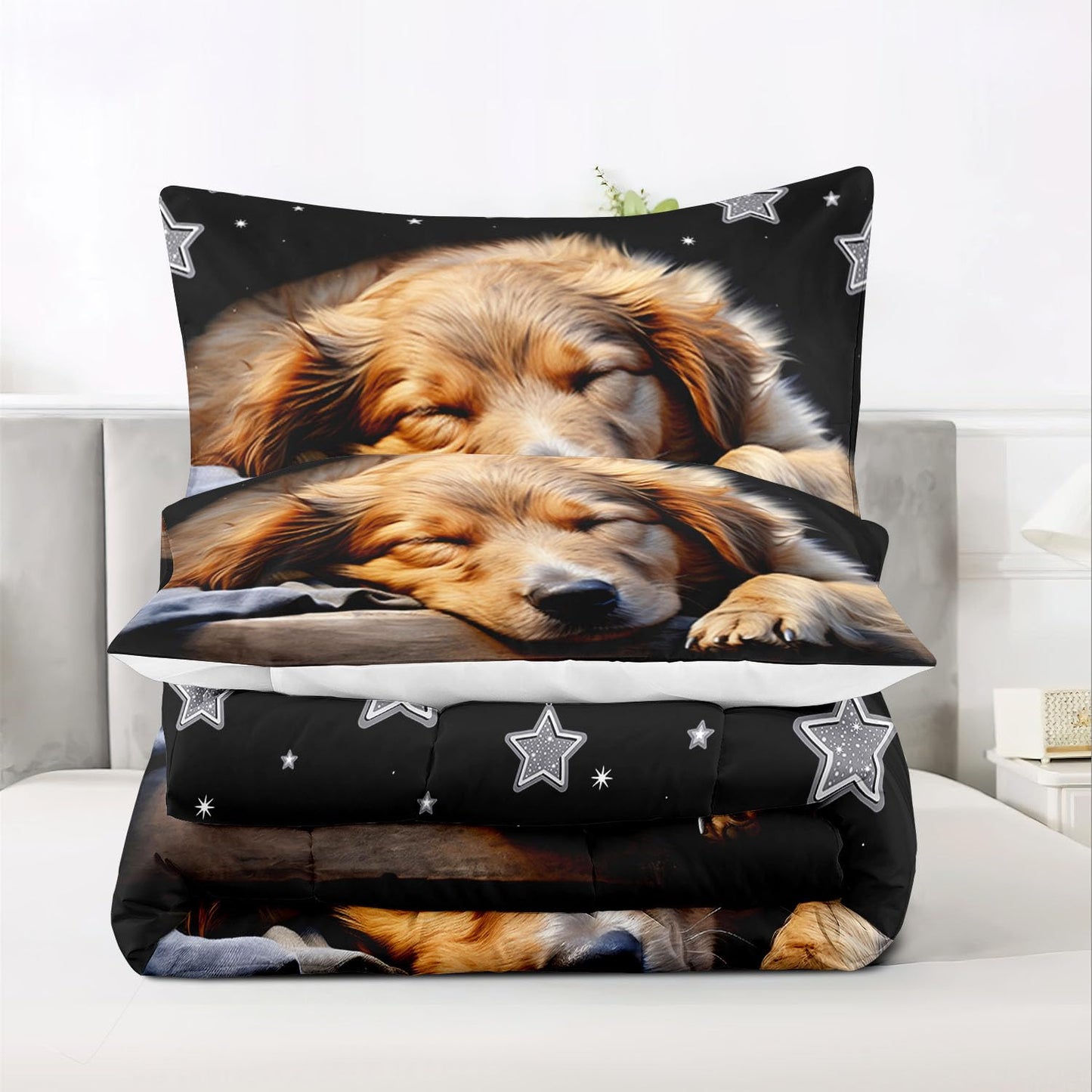 Raphus Cucullatus Dog Print Comforter Set Twin, Puppy Dog Pals Bedding Set, Animal Print Black Comforter, Kawaii Bedding Sets for Girls, Cute Comforter Sets for Twin Size Bed
